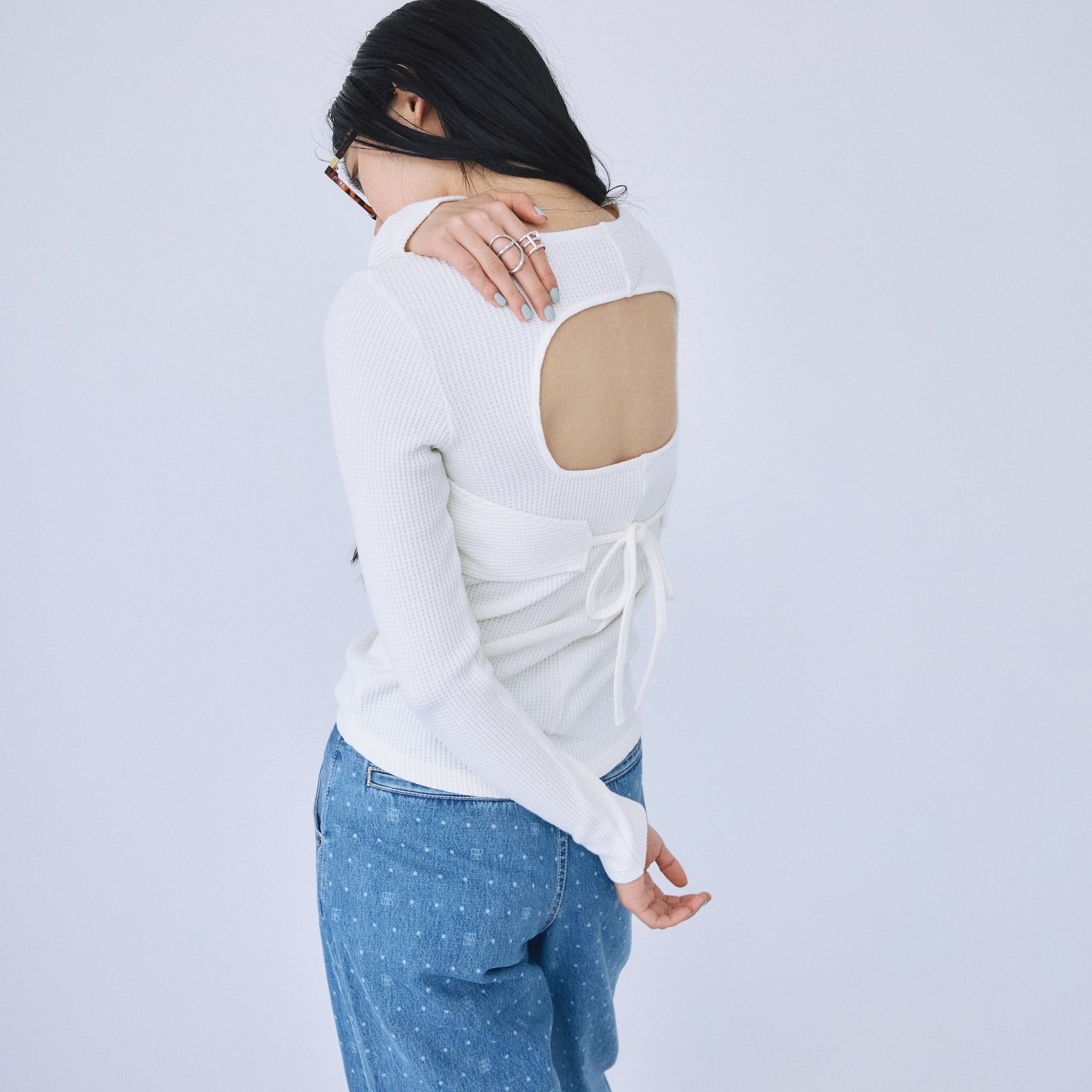 Back openワッフルロングスリーブ