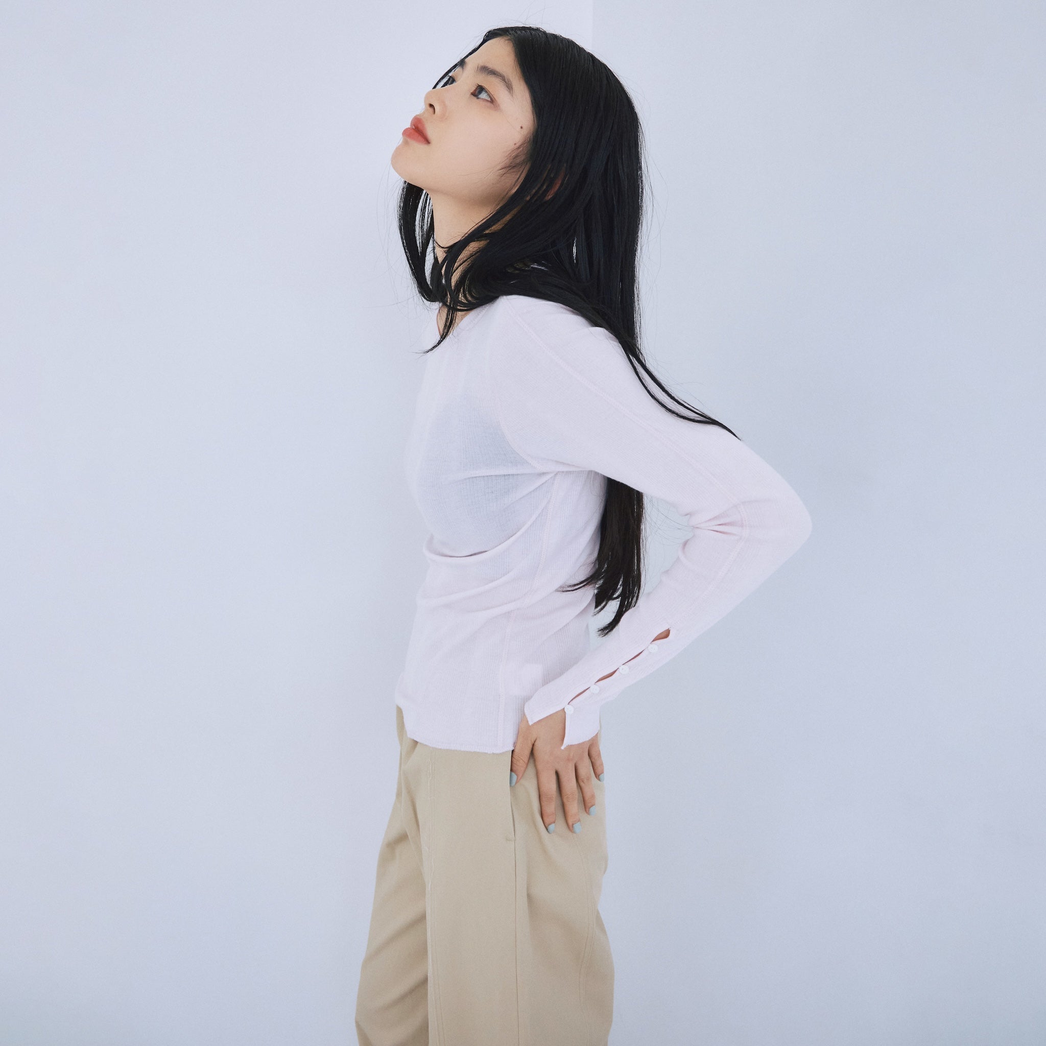 Soft sheer random rib cuffs top