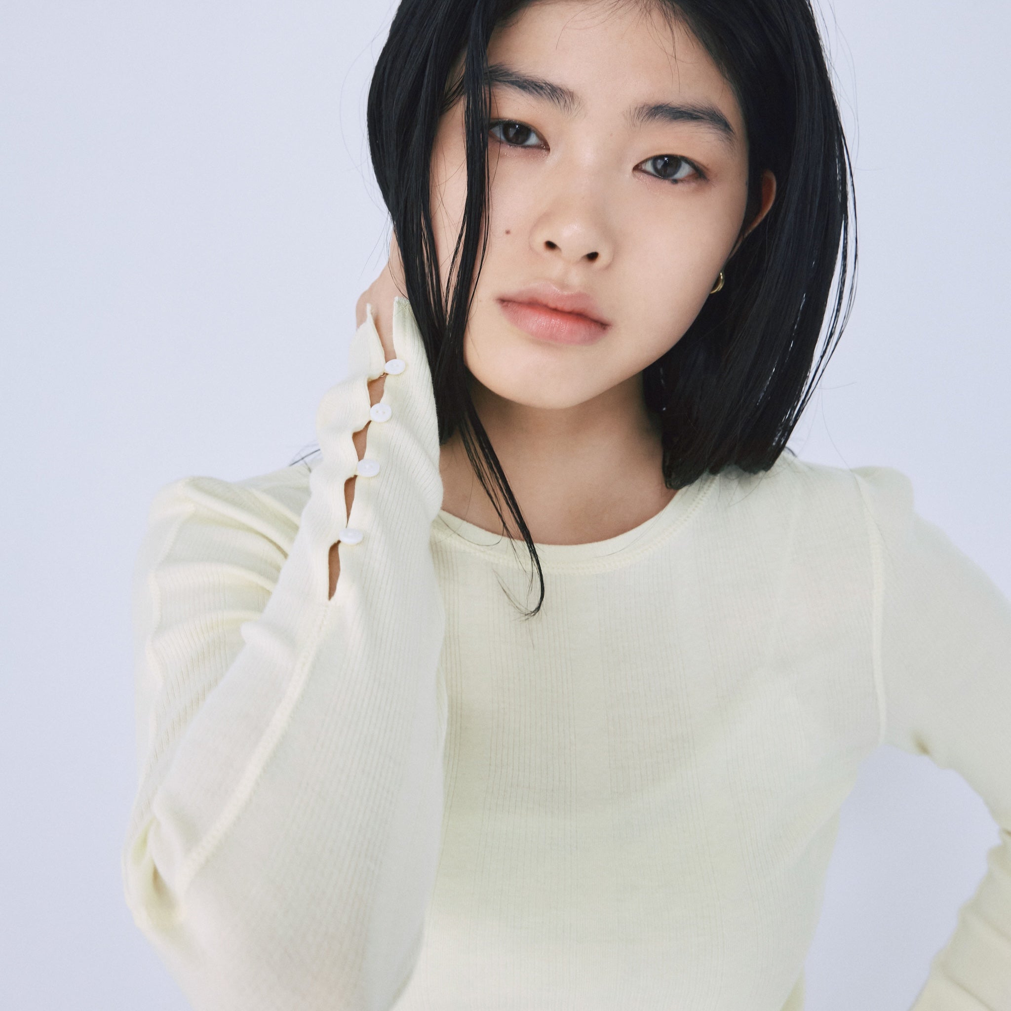 Soft sheer random rib cuffs top