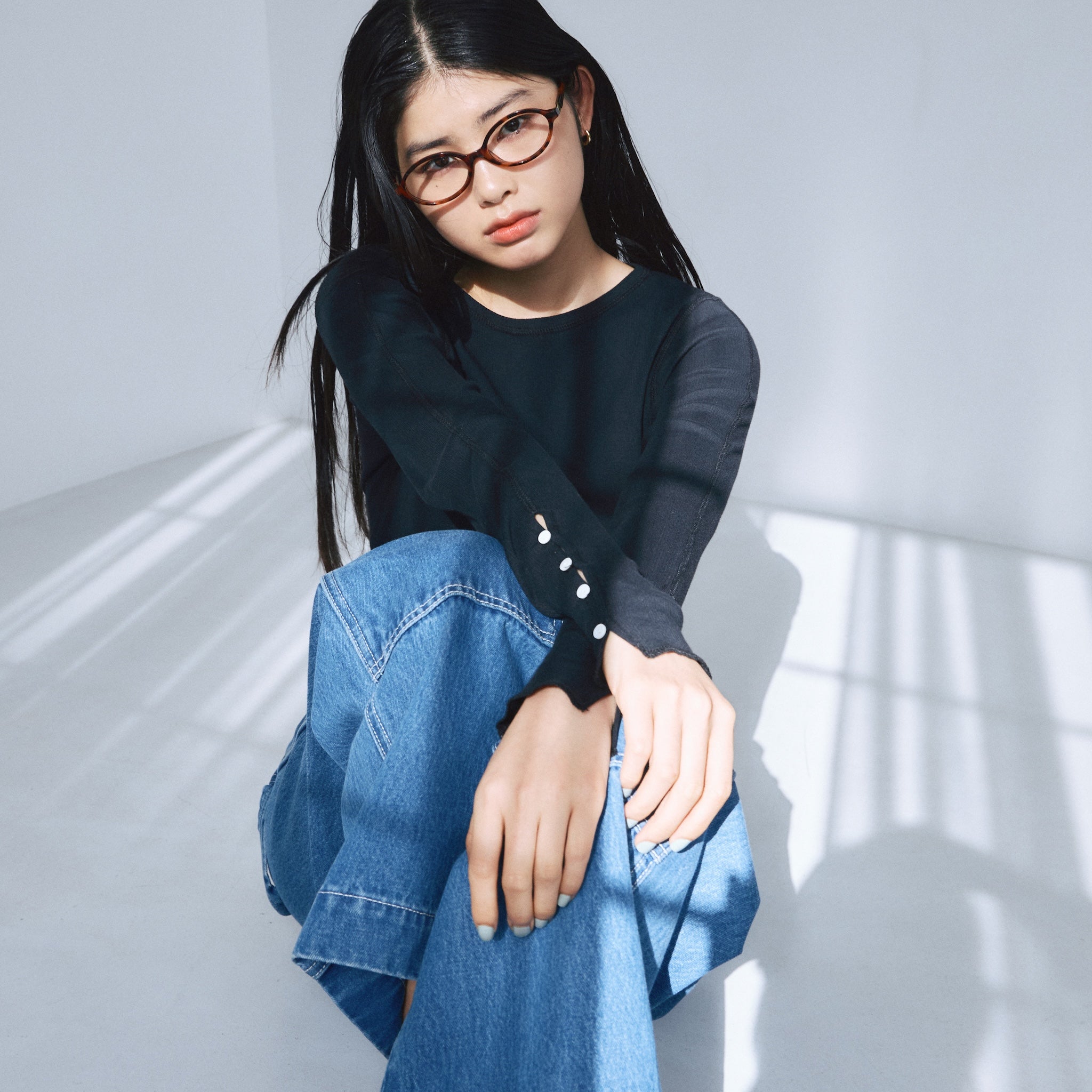 Soft sheerランダムRIB Cuffsトップス