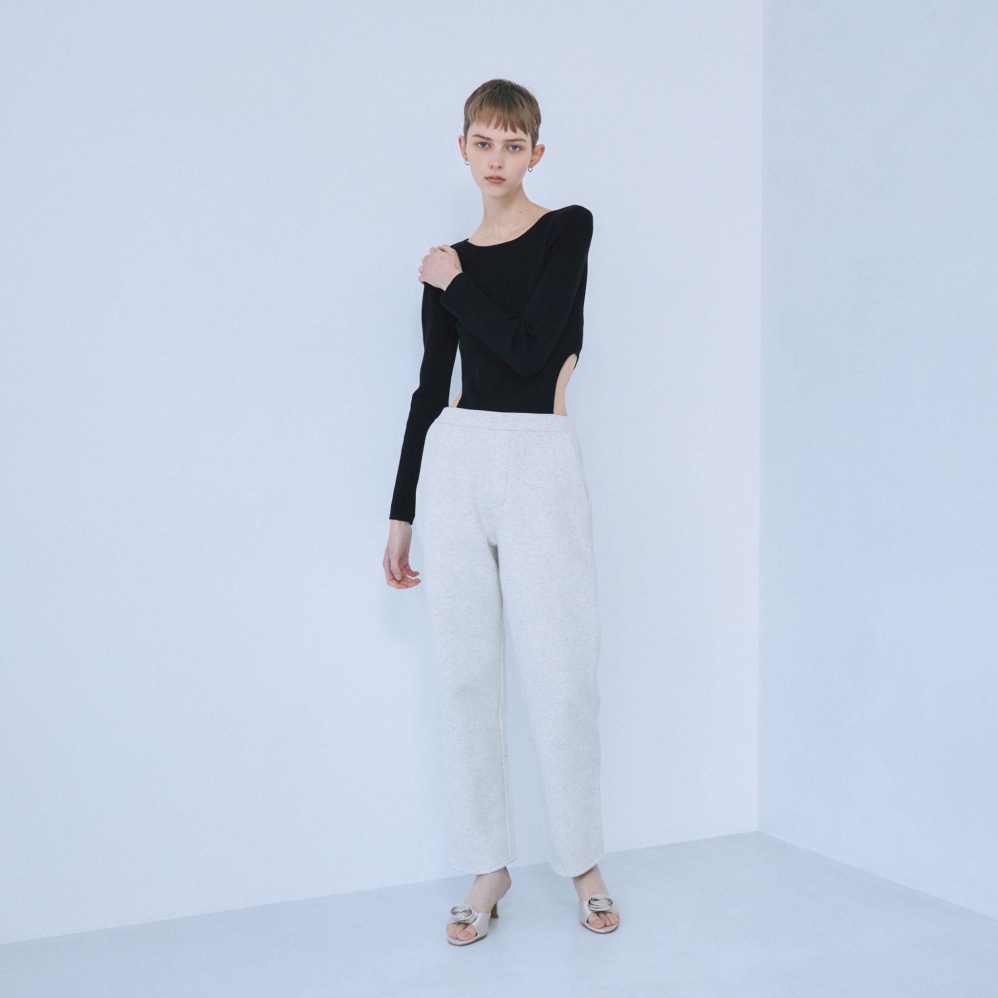 Linen combination side cut body suit