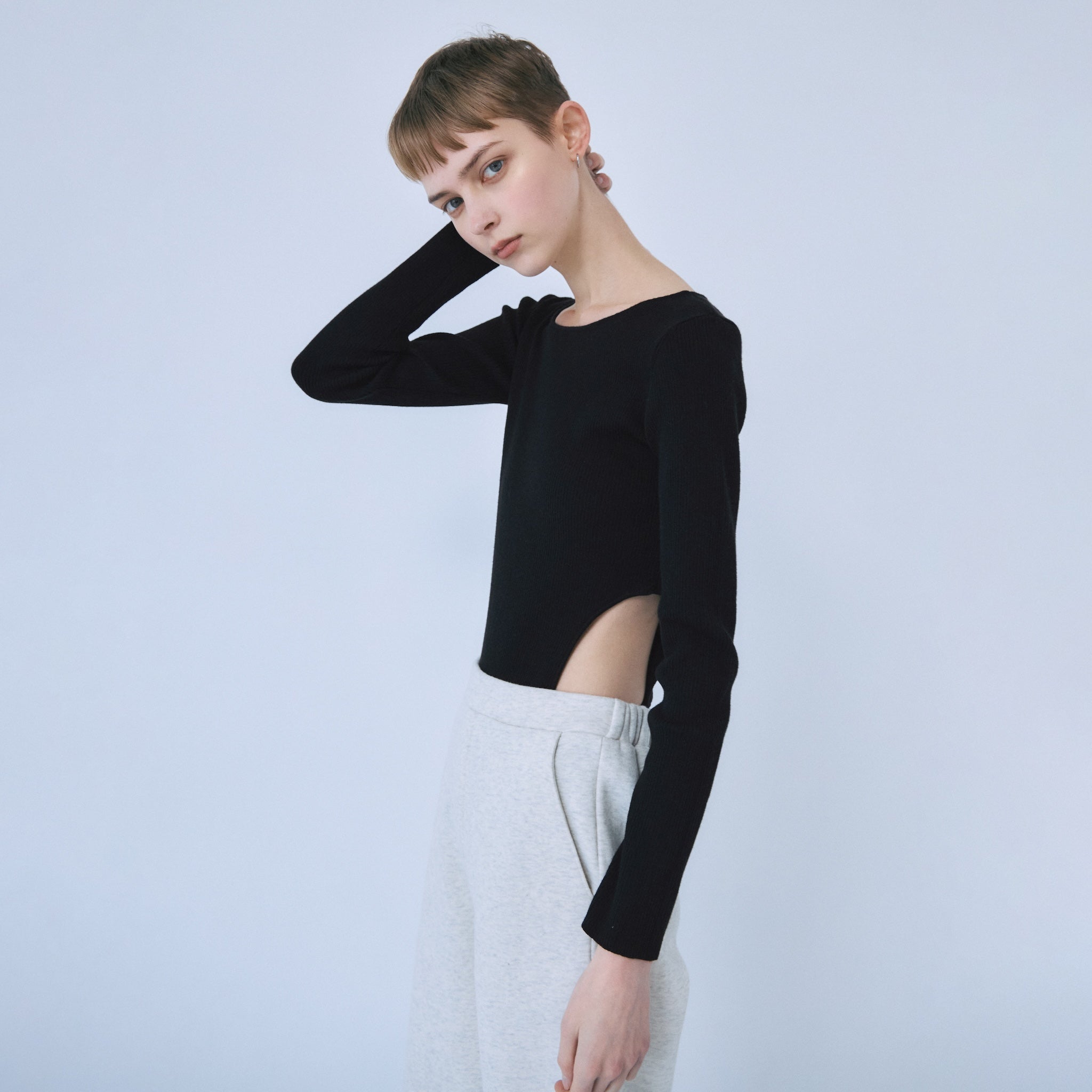 Linen combination side cut body suit