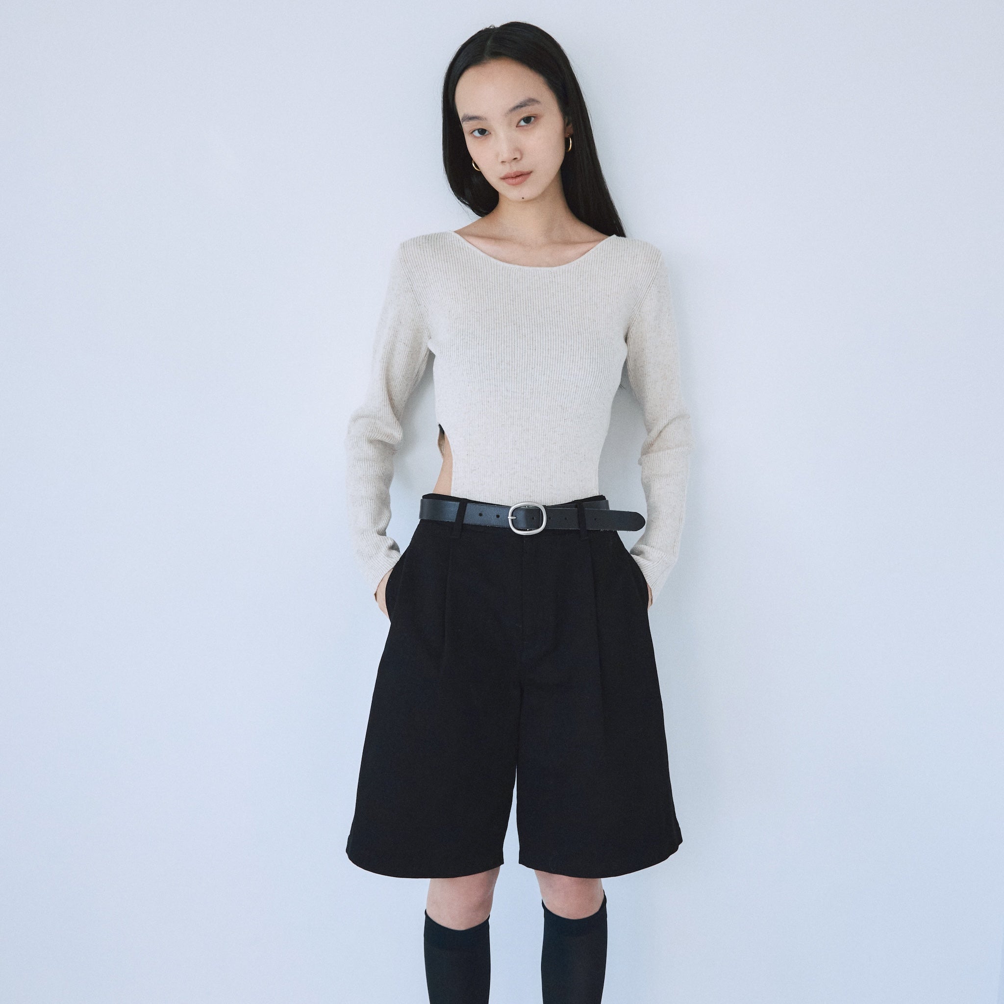 Linen combination side cut body suit