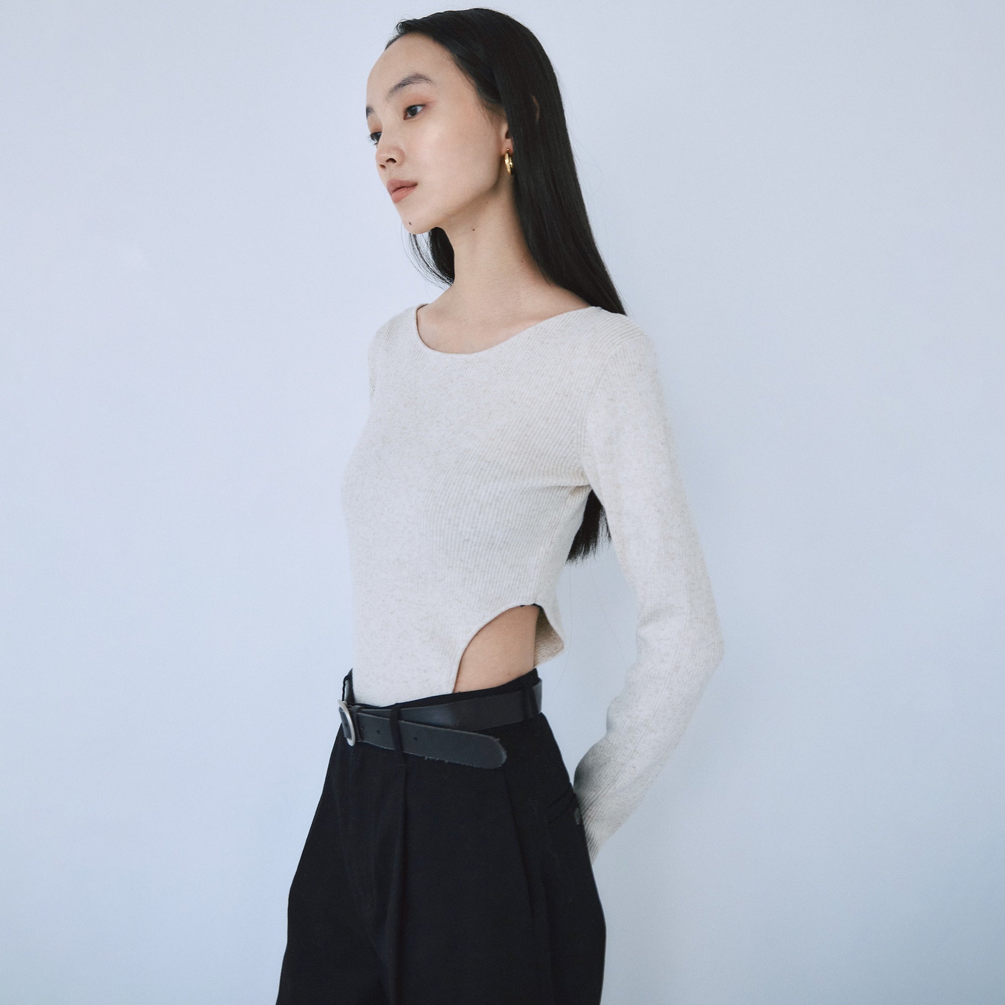 Linen combination side cut body suit