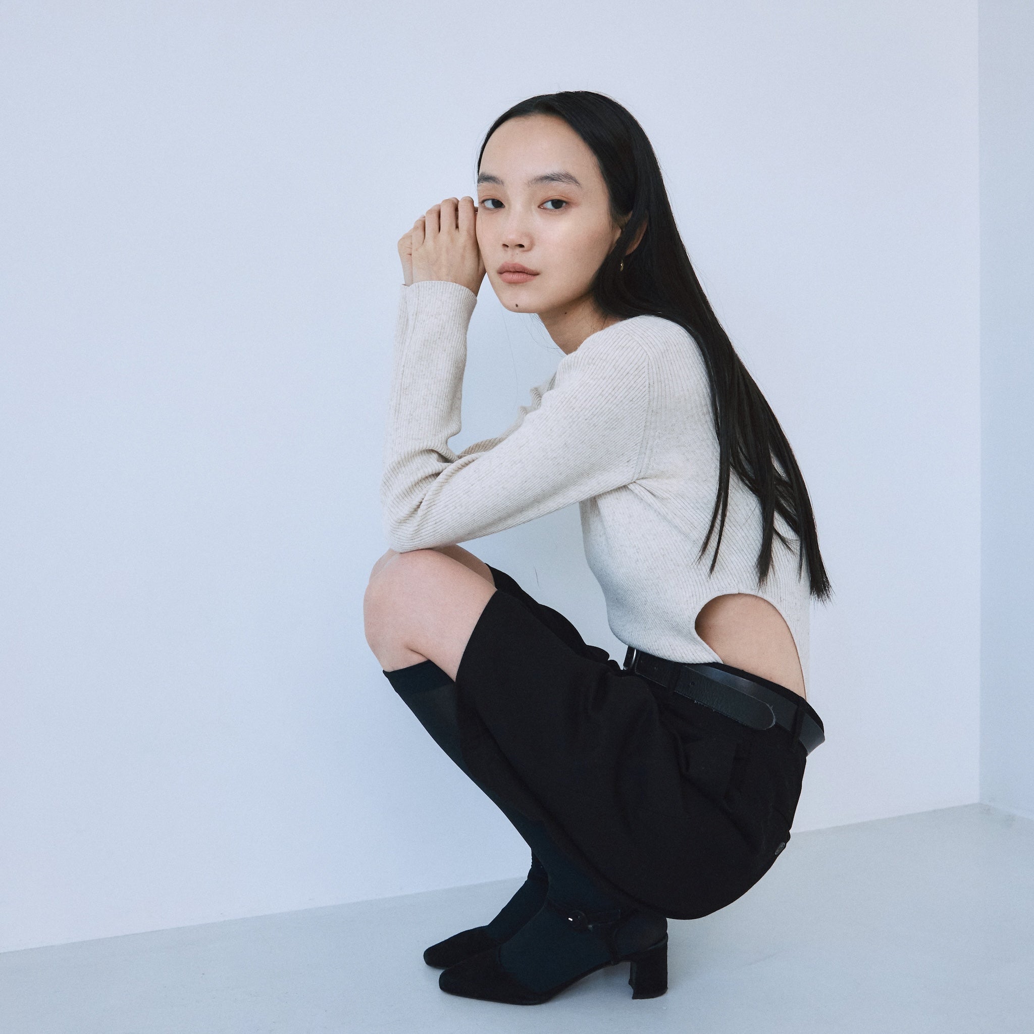 Linen combination side cut body suit