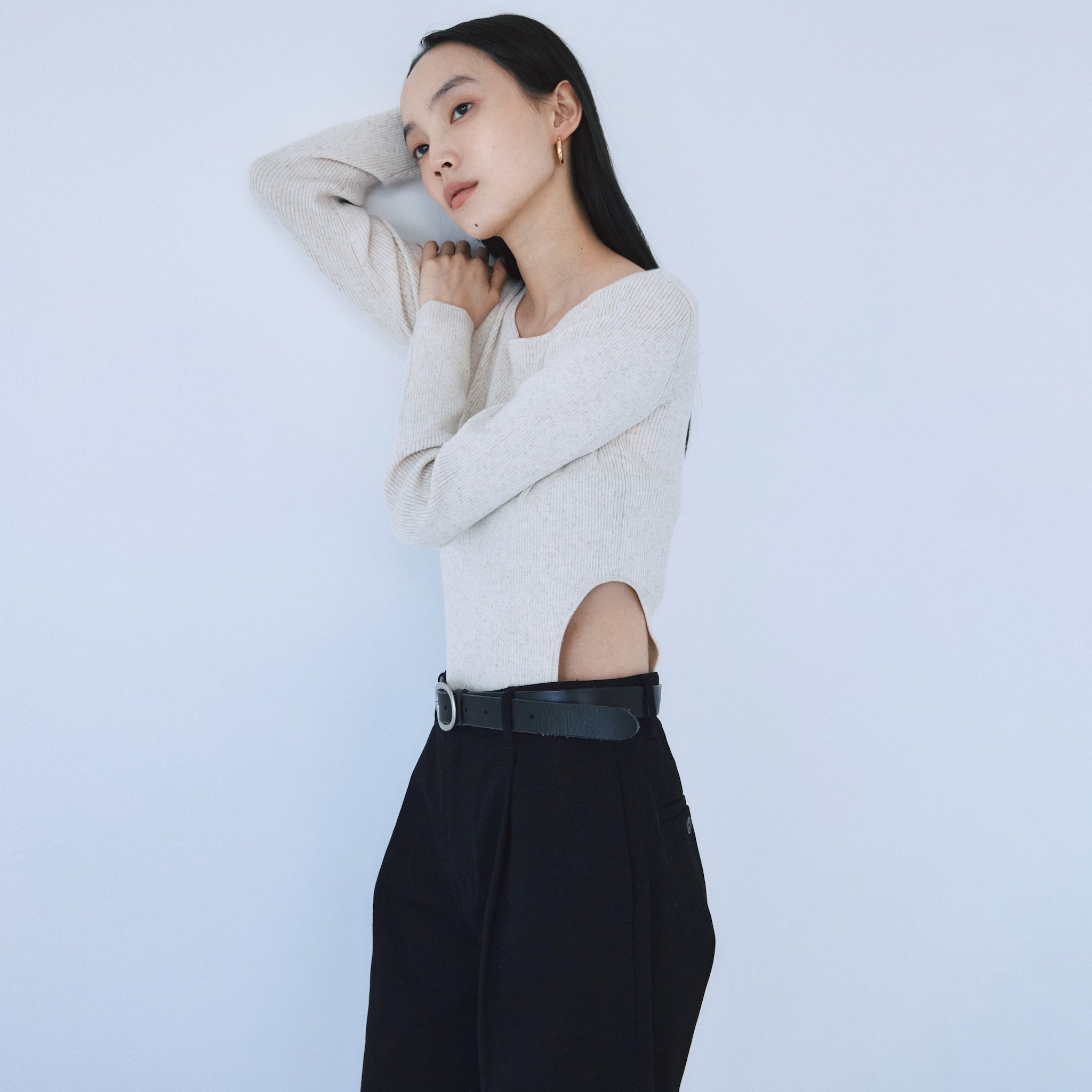 Linen combination side cut body suit