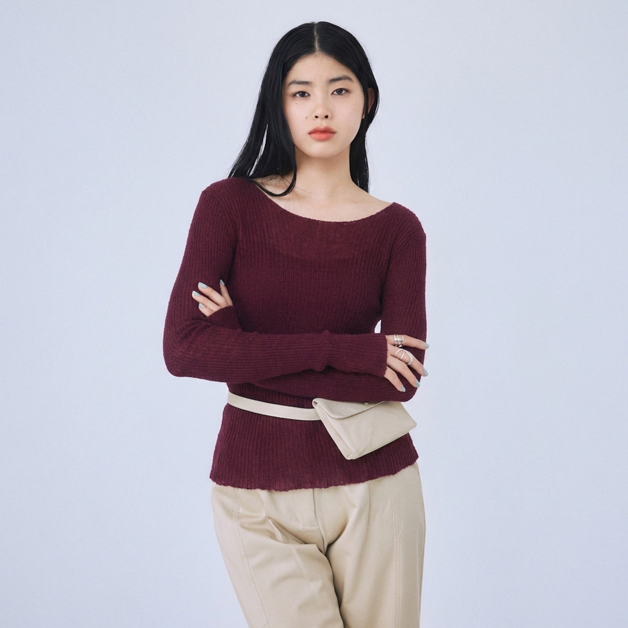 Nep sheer bustier line RIB knit