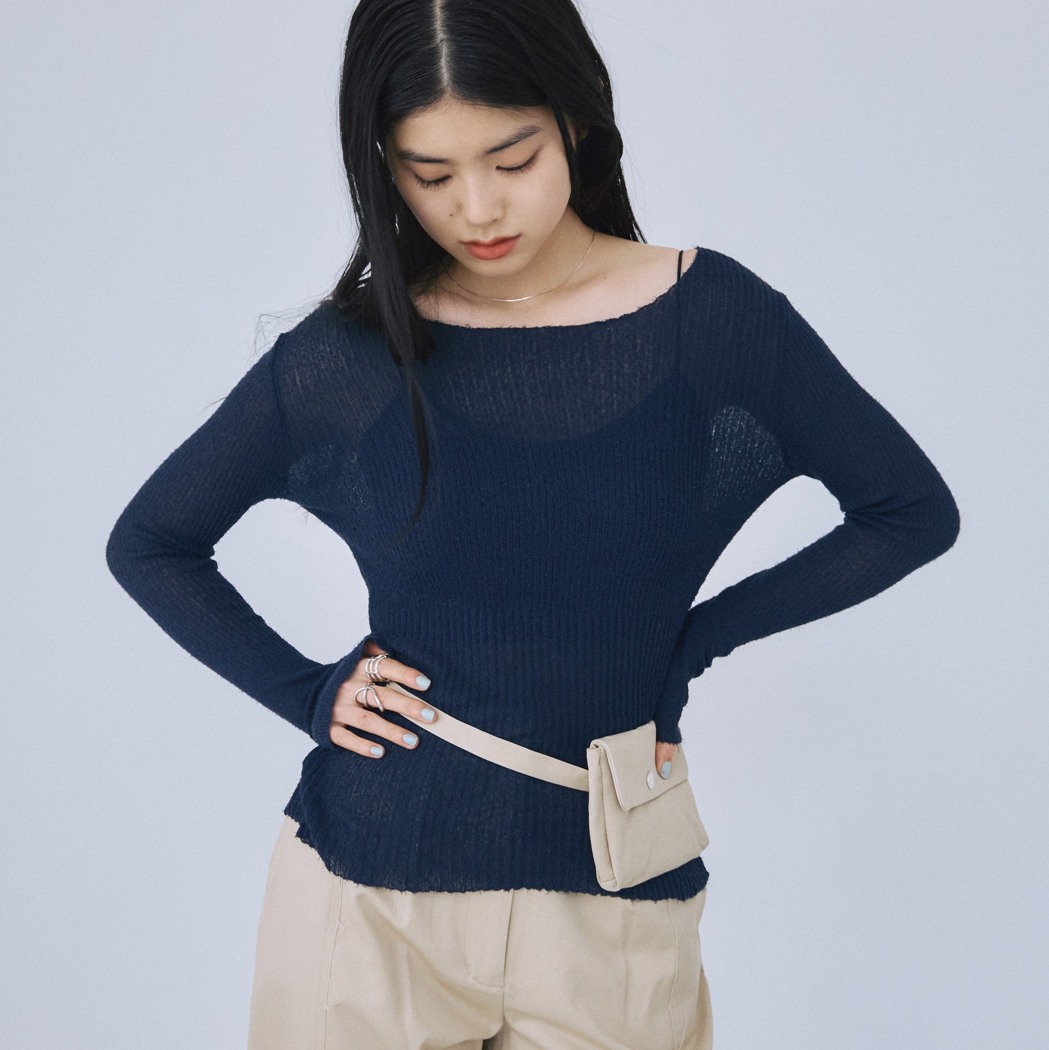 Nep sheer bustier line RIB knit