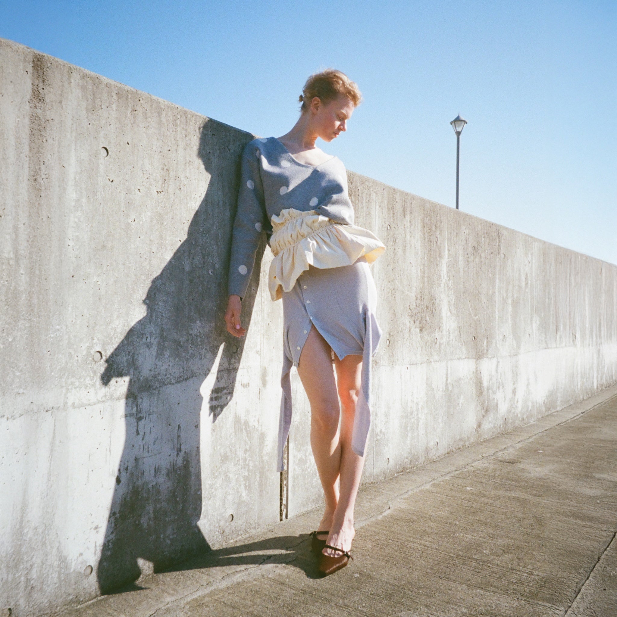 Smooth jacquard V-neck top