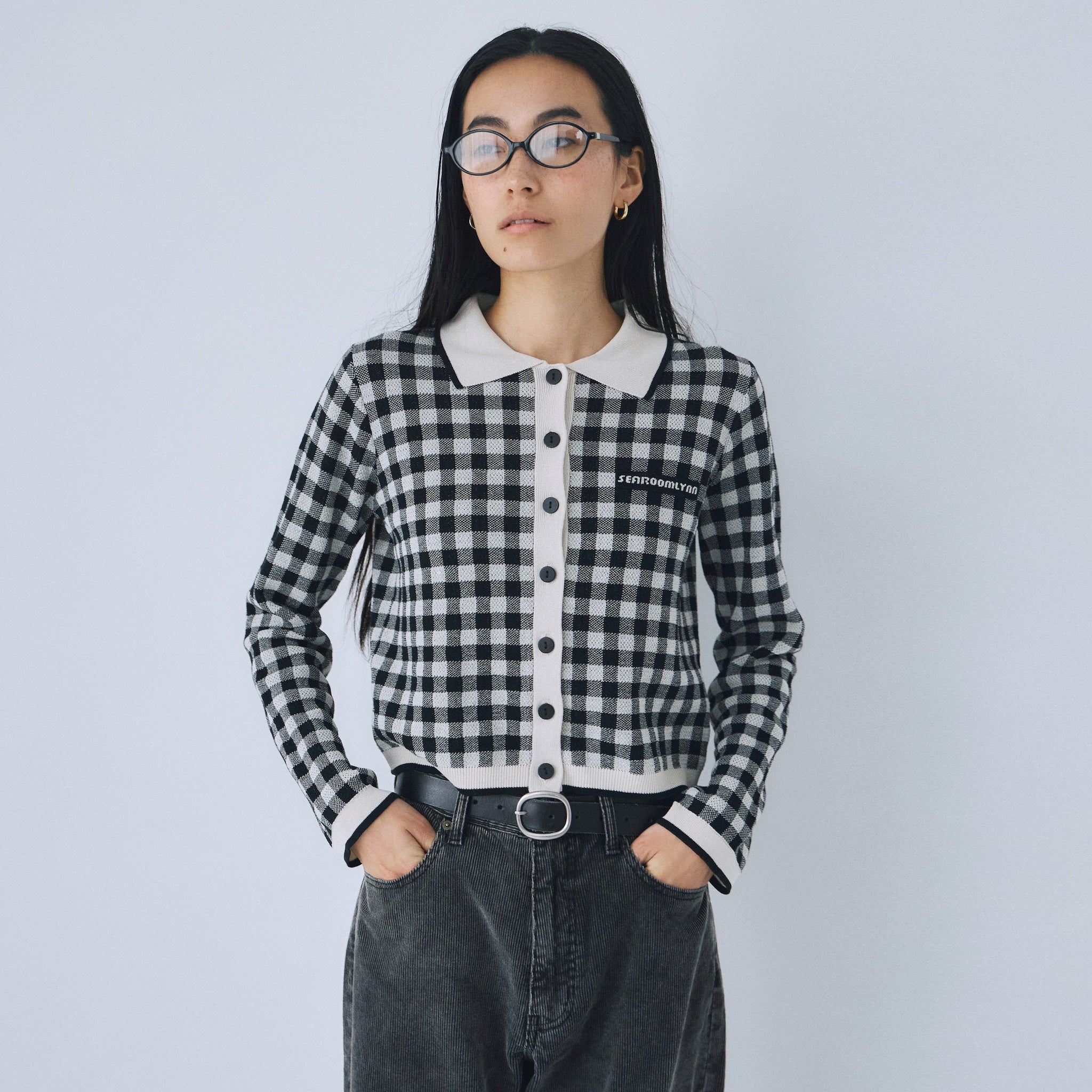 ギンガムチェックcollarニットカーディガン