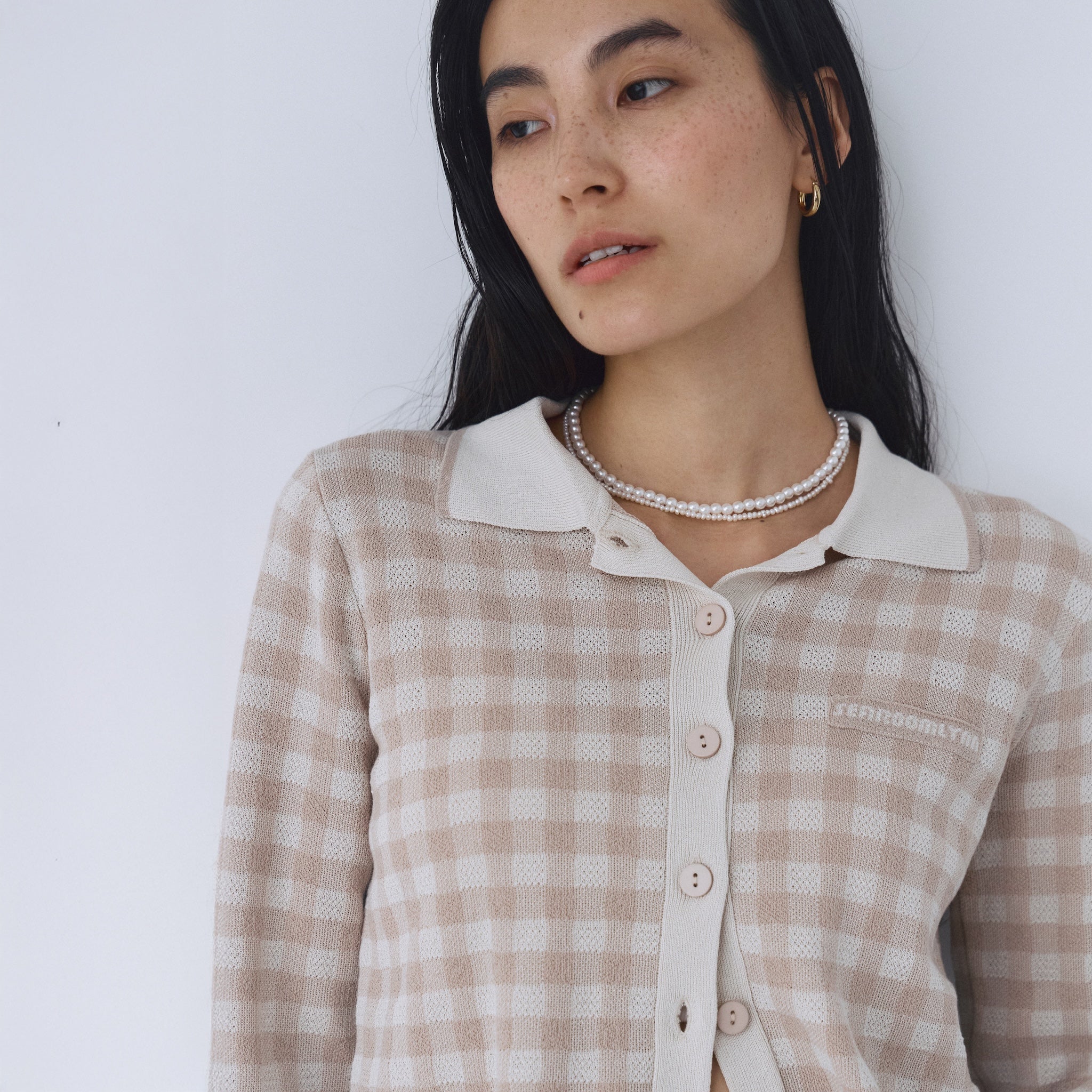 ギンガムチェックcollarニットカーディガン