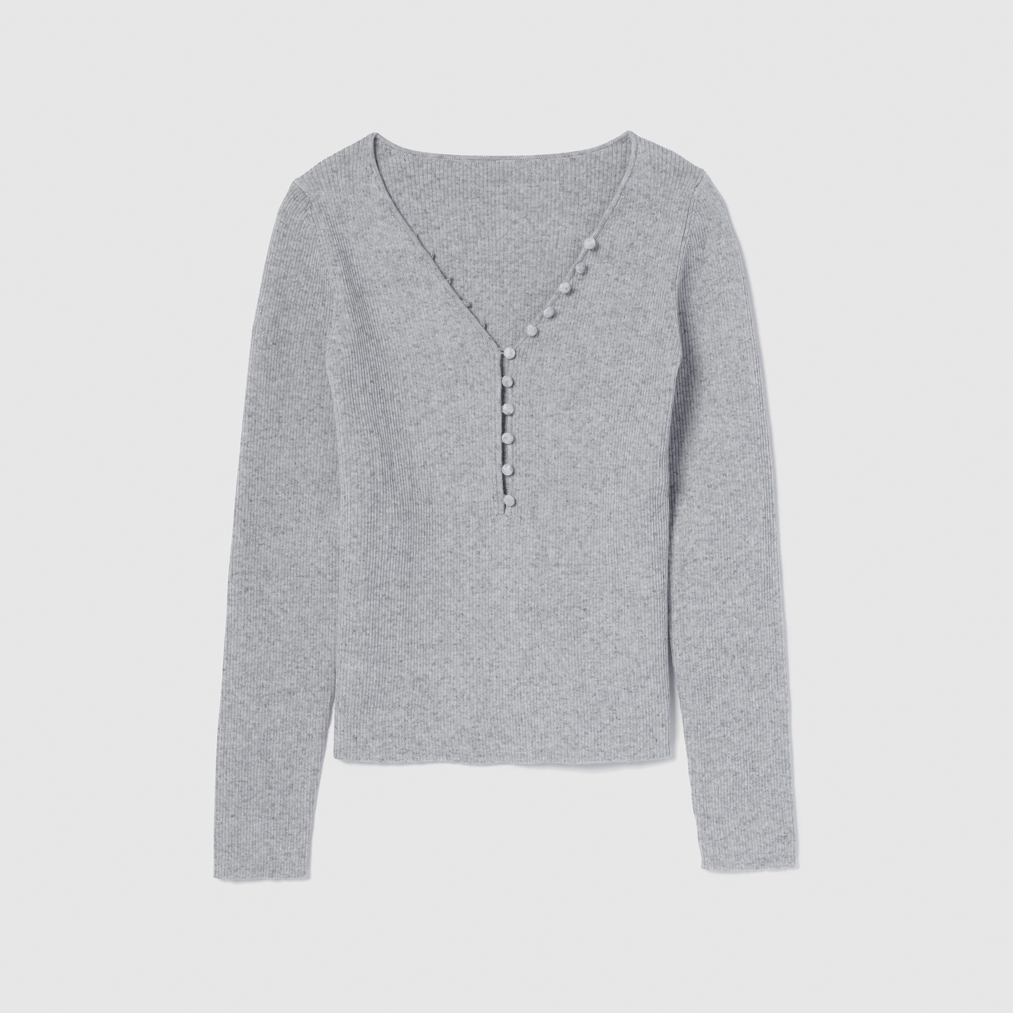 Linen combination V-cut Petit button knit