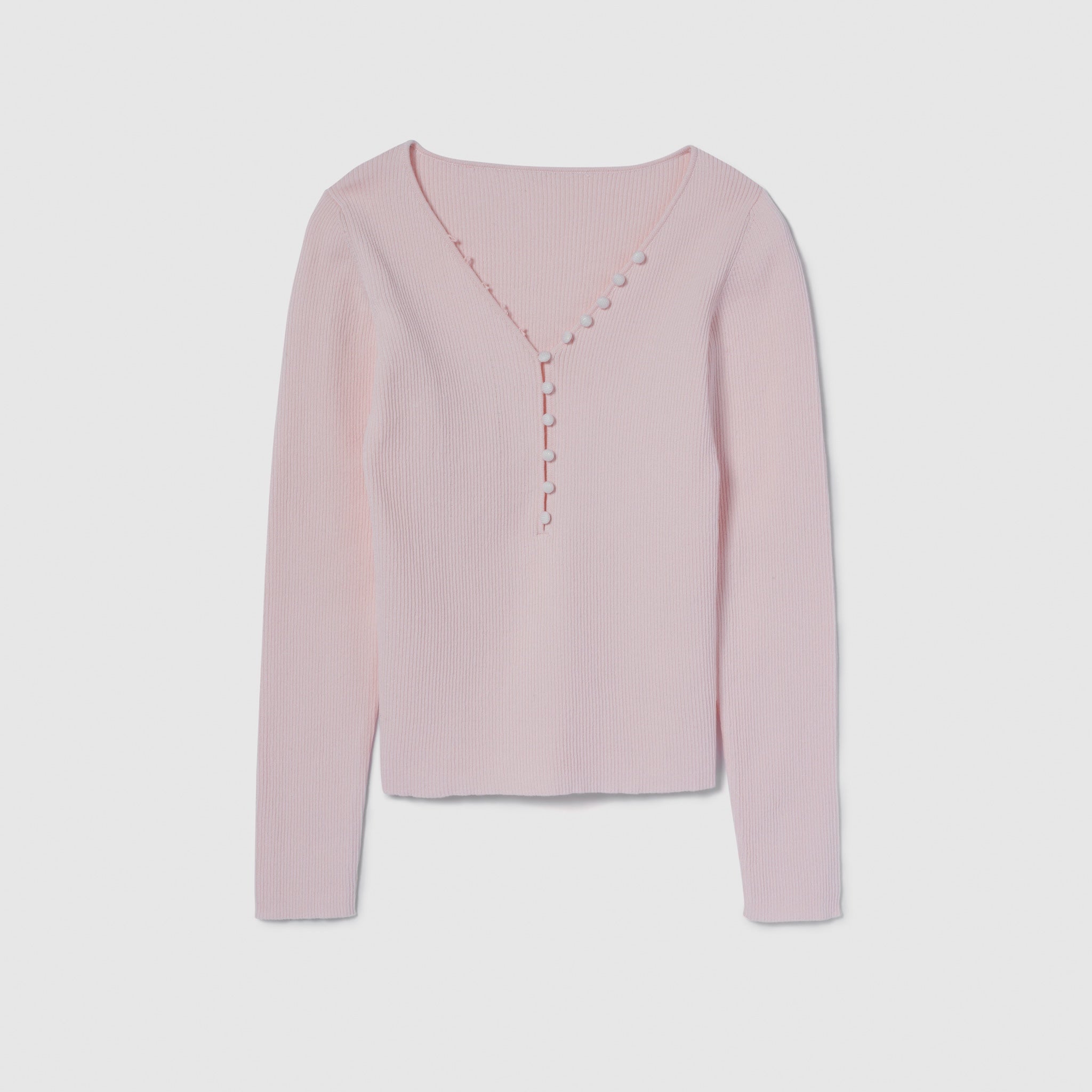 Linen combination V-cut Petit button knit