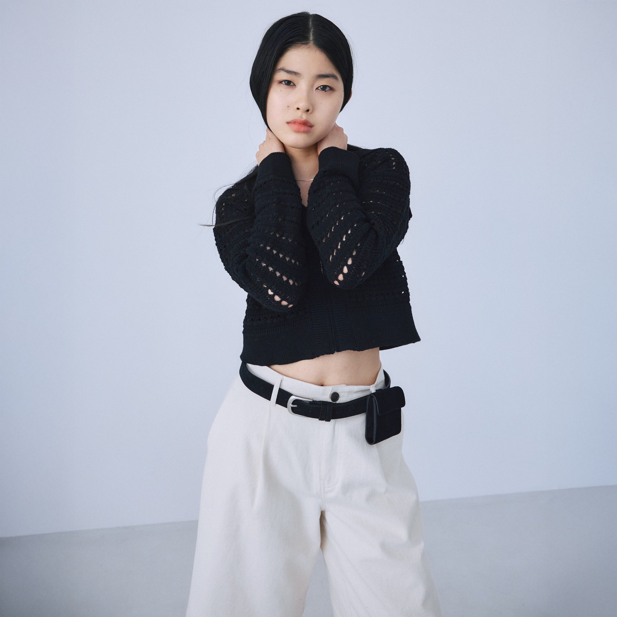 Sailor collar knit zip cardigan