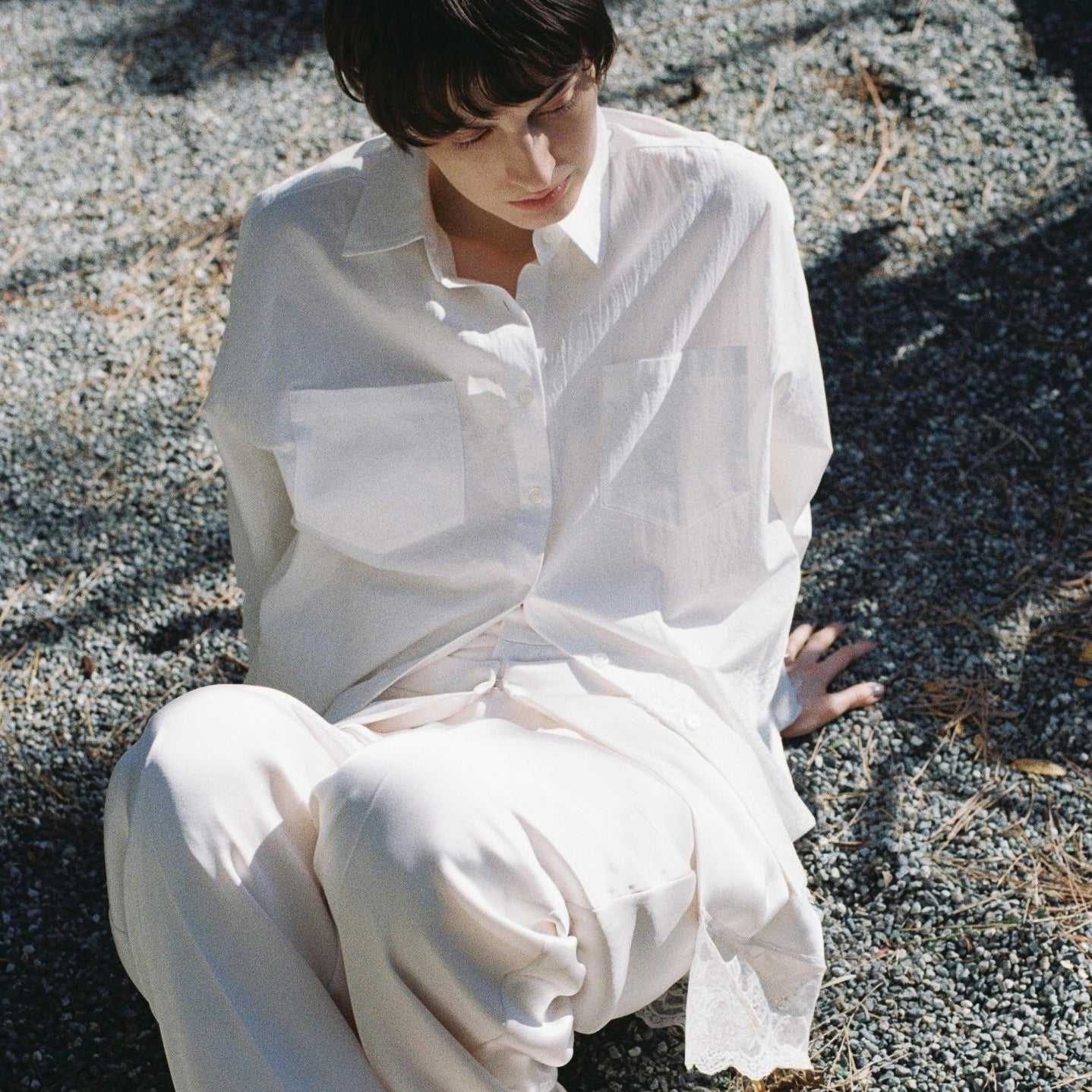 Cotton Washヘムレースシャツ