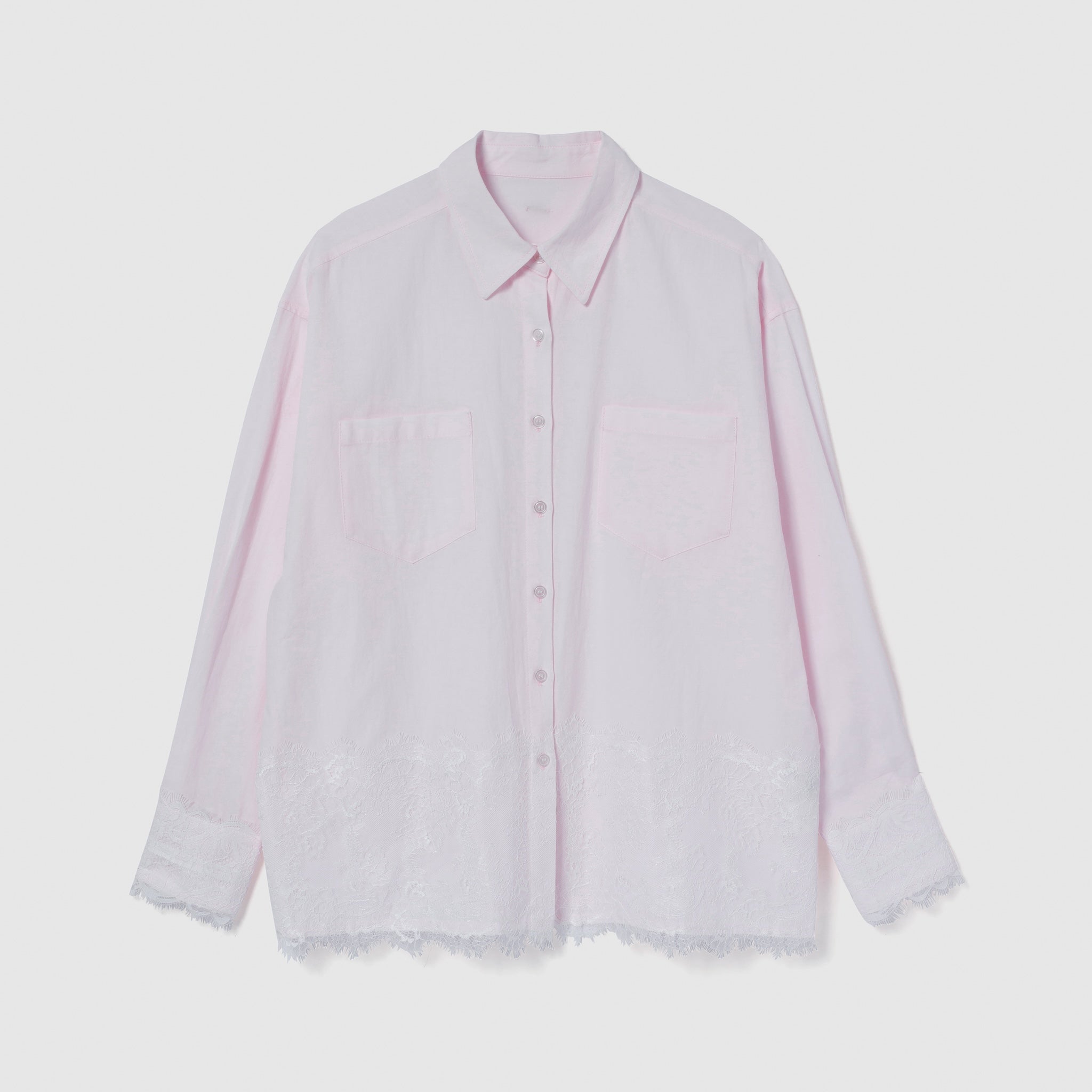 Cotton Washヘムレースシャツ