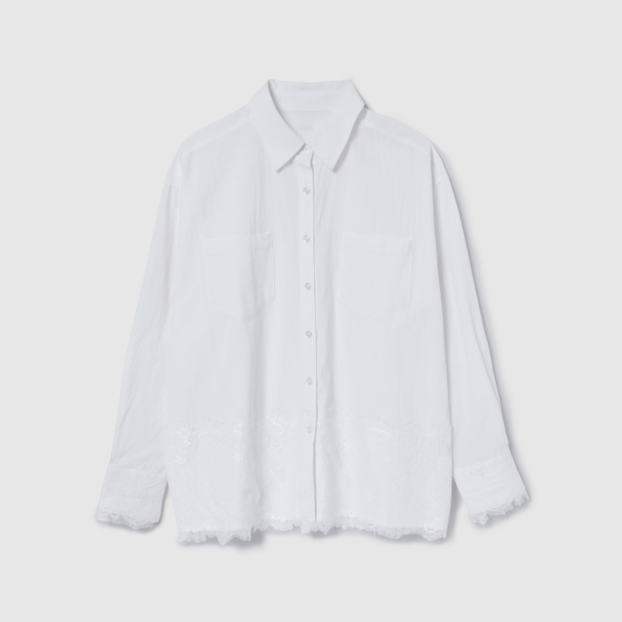 Cotton Washヘムレースシャツ