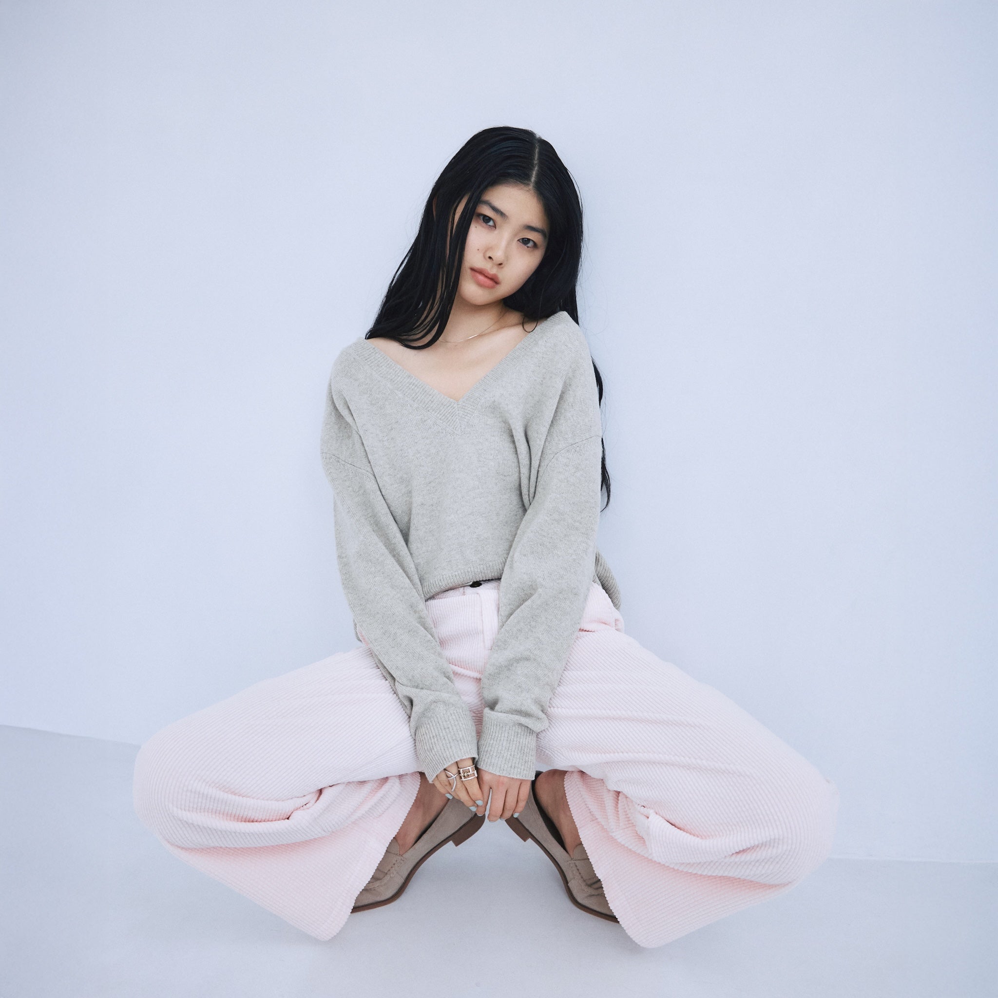 Merino Wool V-neck Knit Top