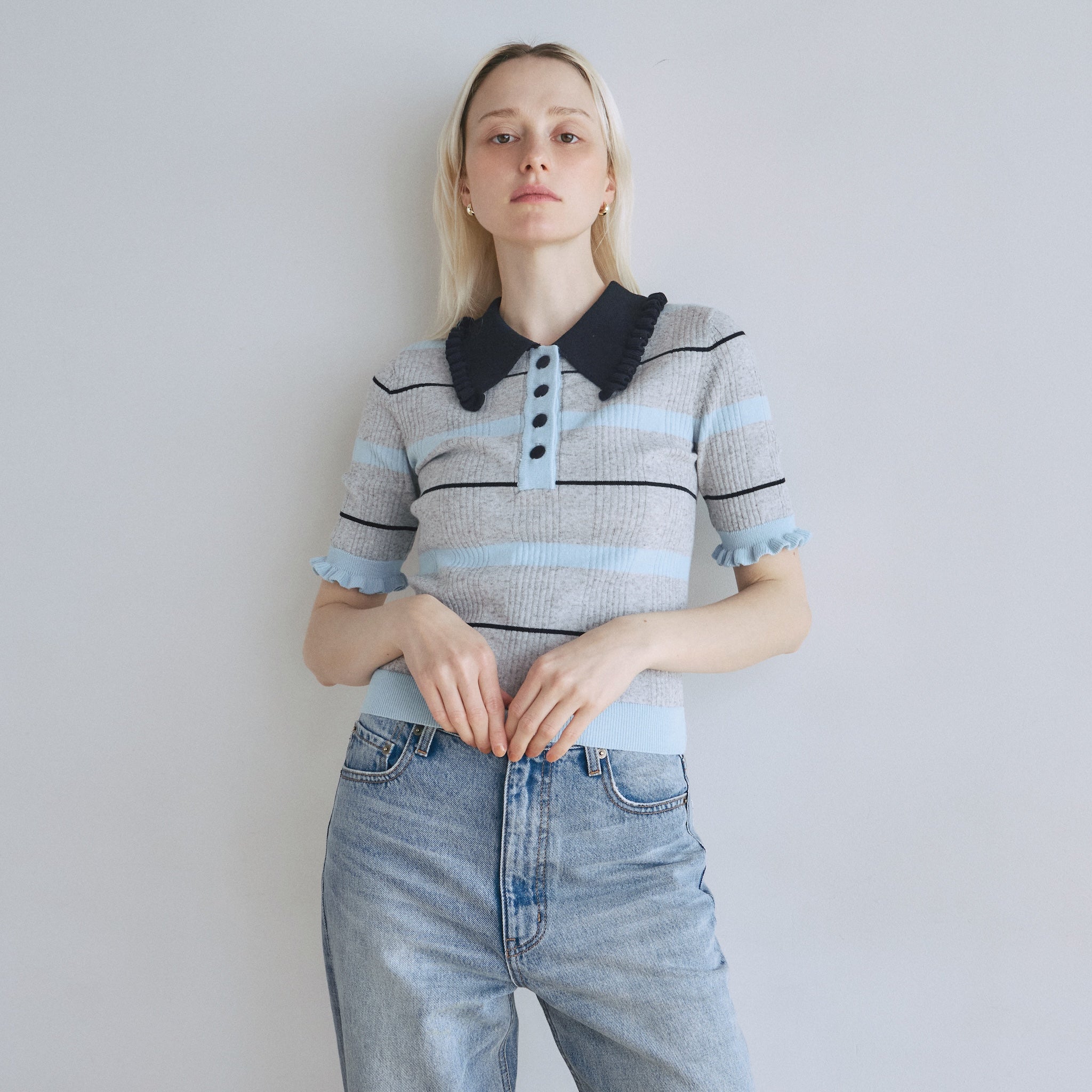 Linen combination FRILL polo top