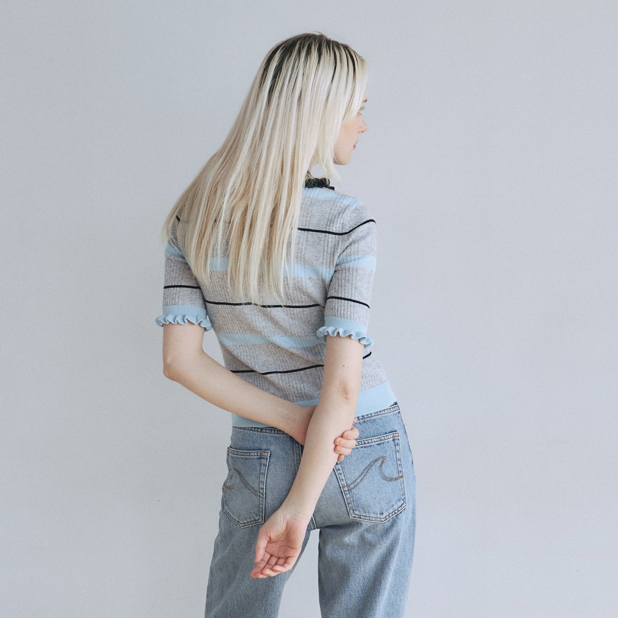 Linen combination FRILL polo top