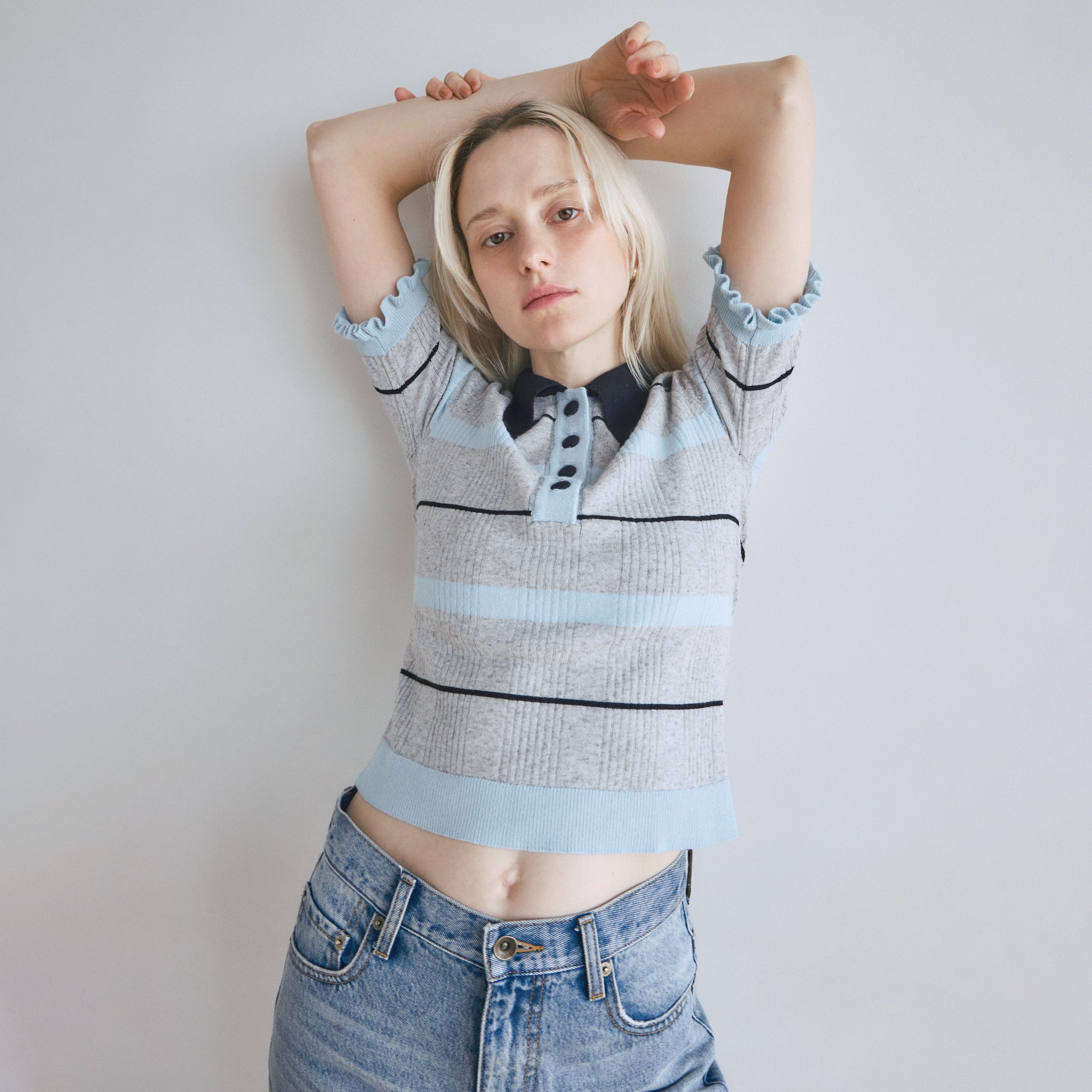 Linen combination FRILL polo top
