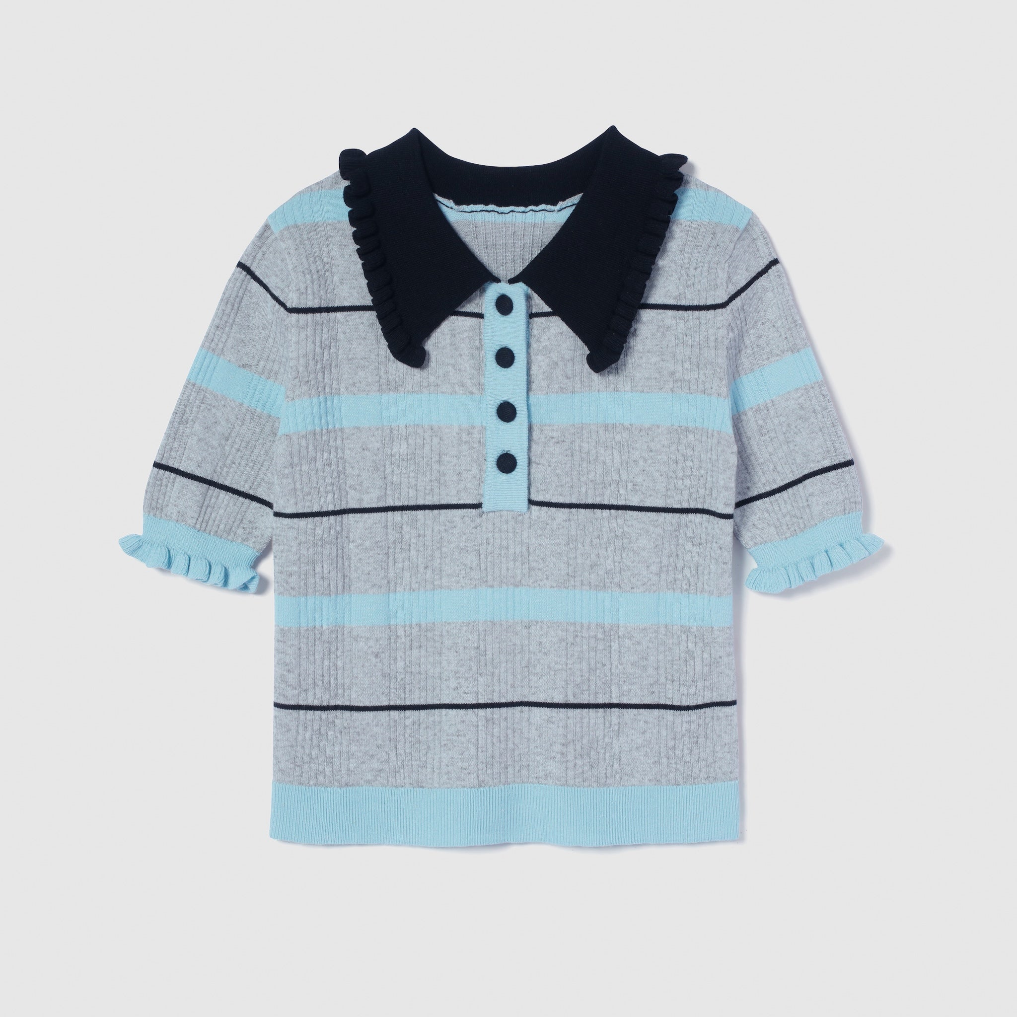 Linen combination FRILL polo top