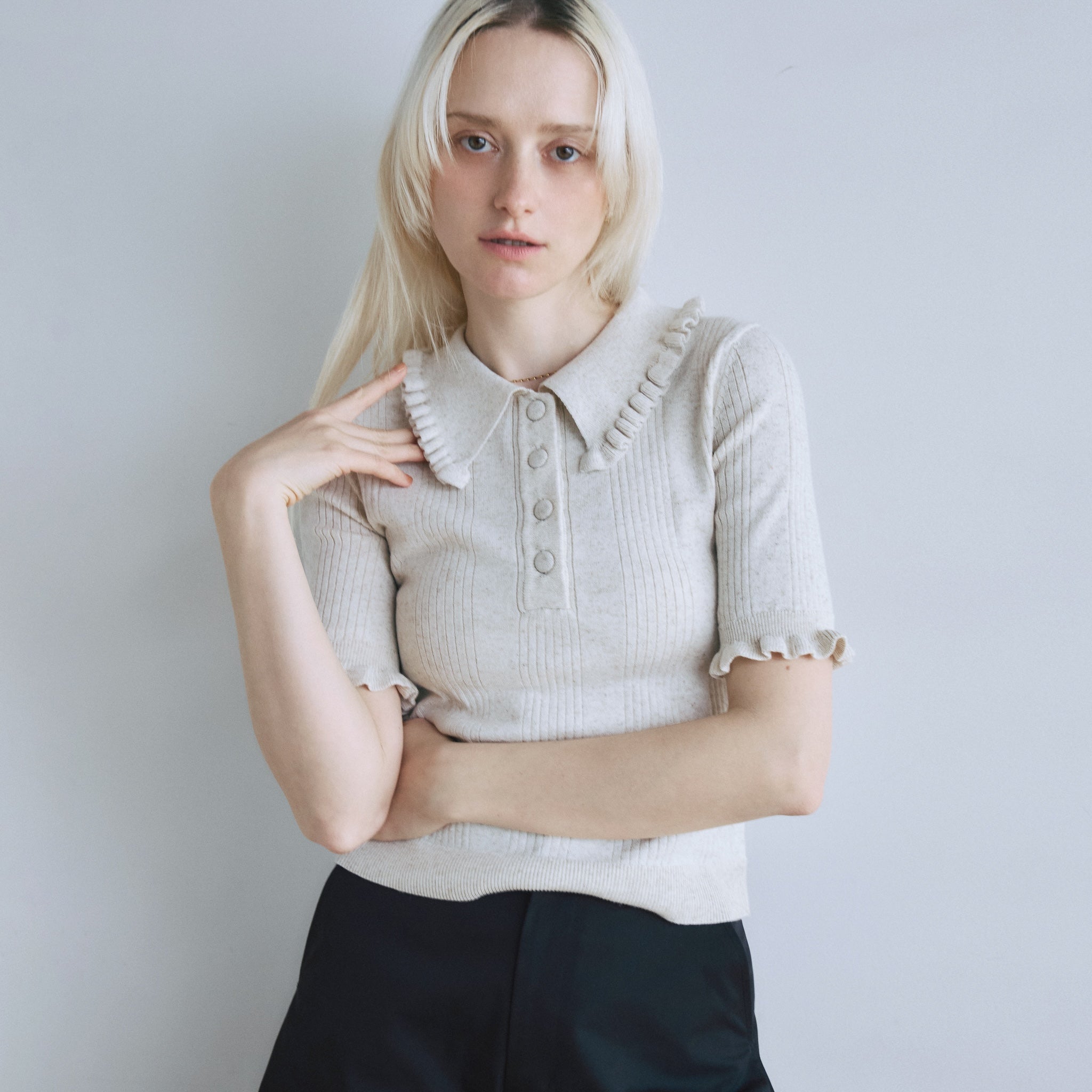 リネンコンビFRILLポロトップス