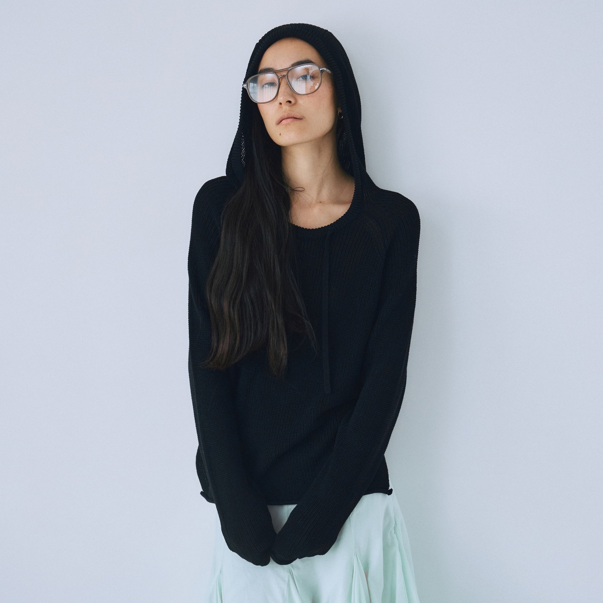 サイドスリットニットフーディー