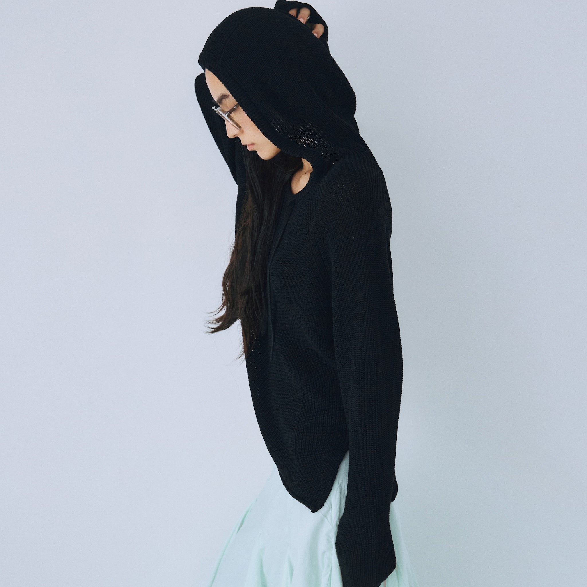 サイドスリットニットフーディー