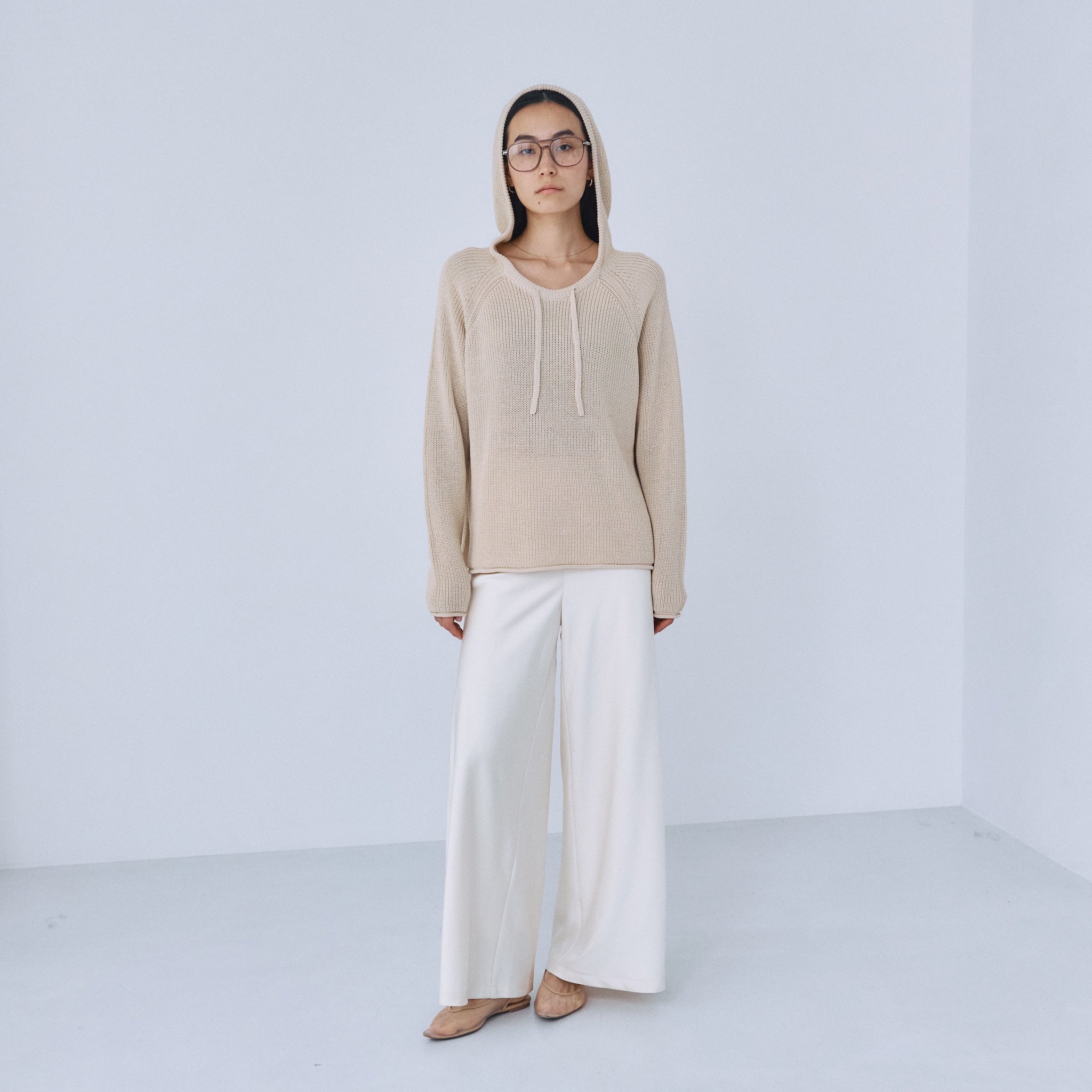 サイドスリットニットフーディー