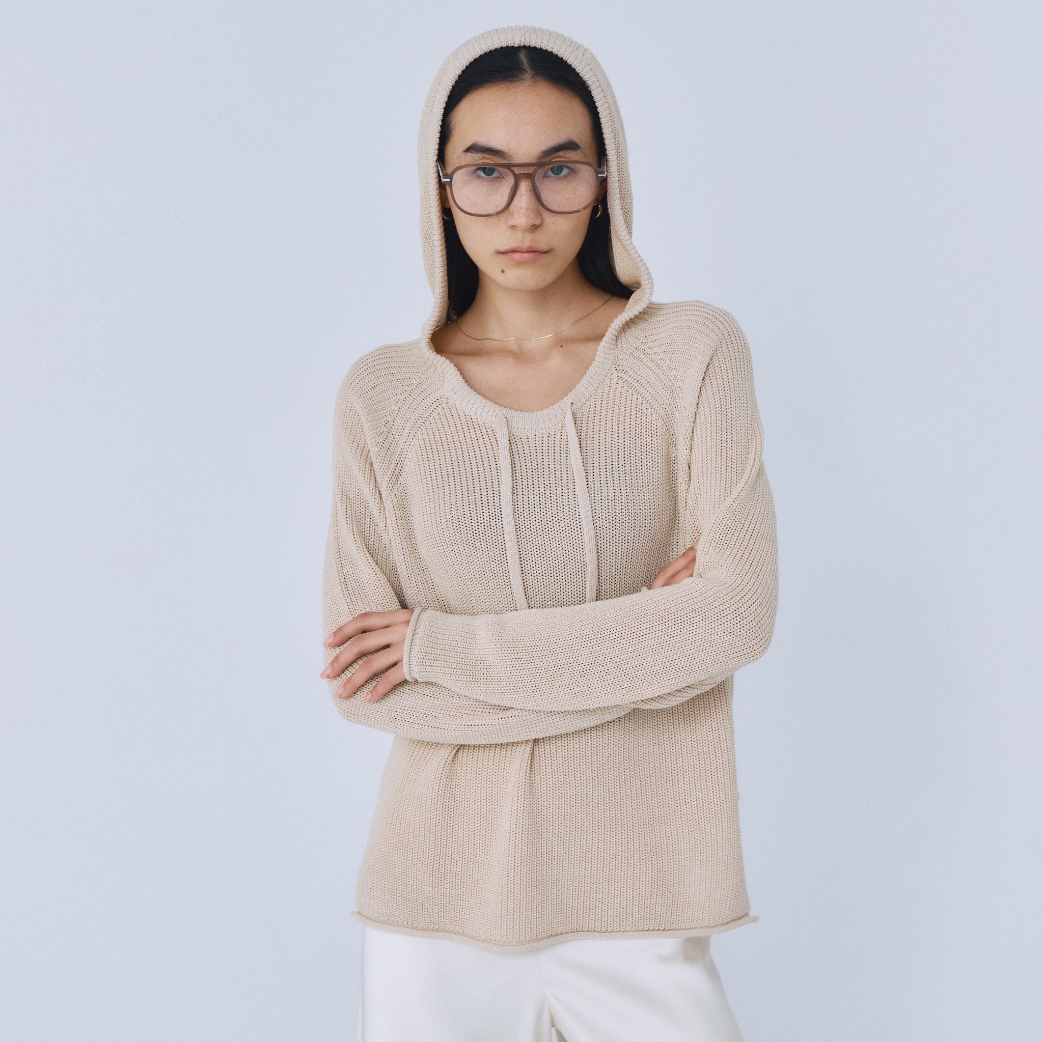 サイドスリットニットフーディー