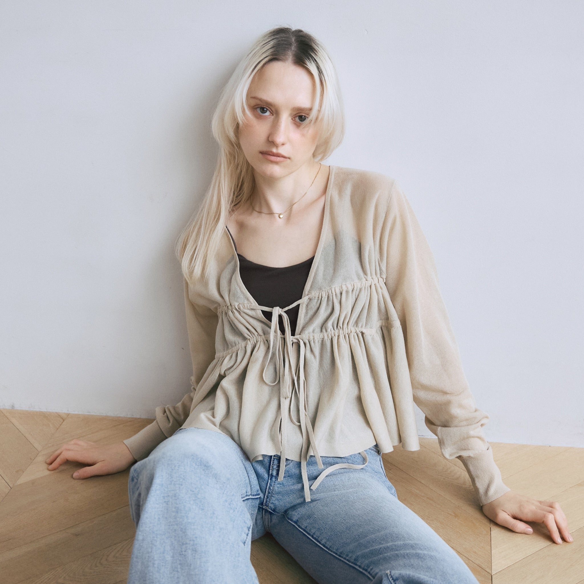 シャーリングRibbonカーディガン