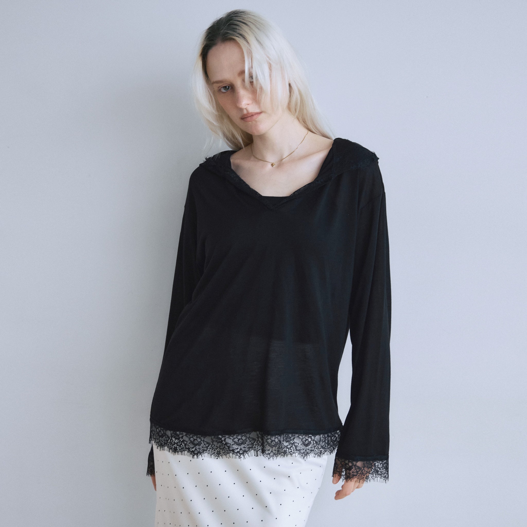 Airy Lacy Relax Hoodie Top