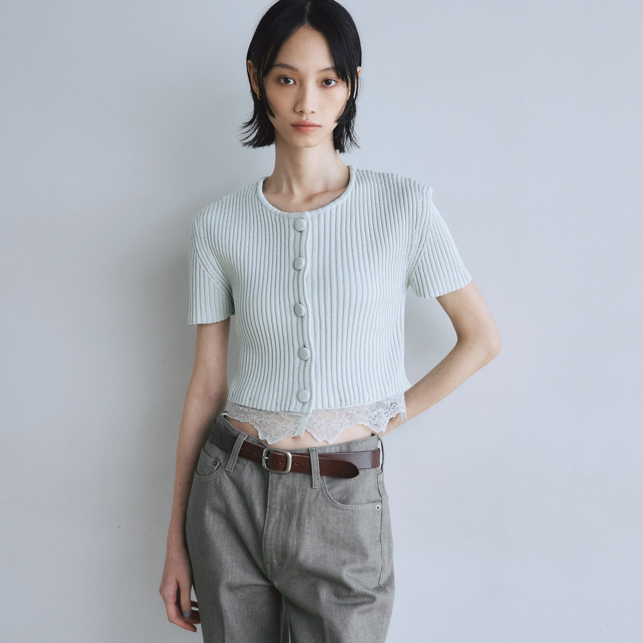 Laceコンビ2way Knitカーディガン
