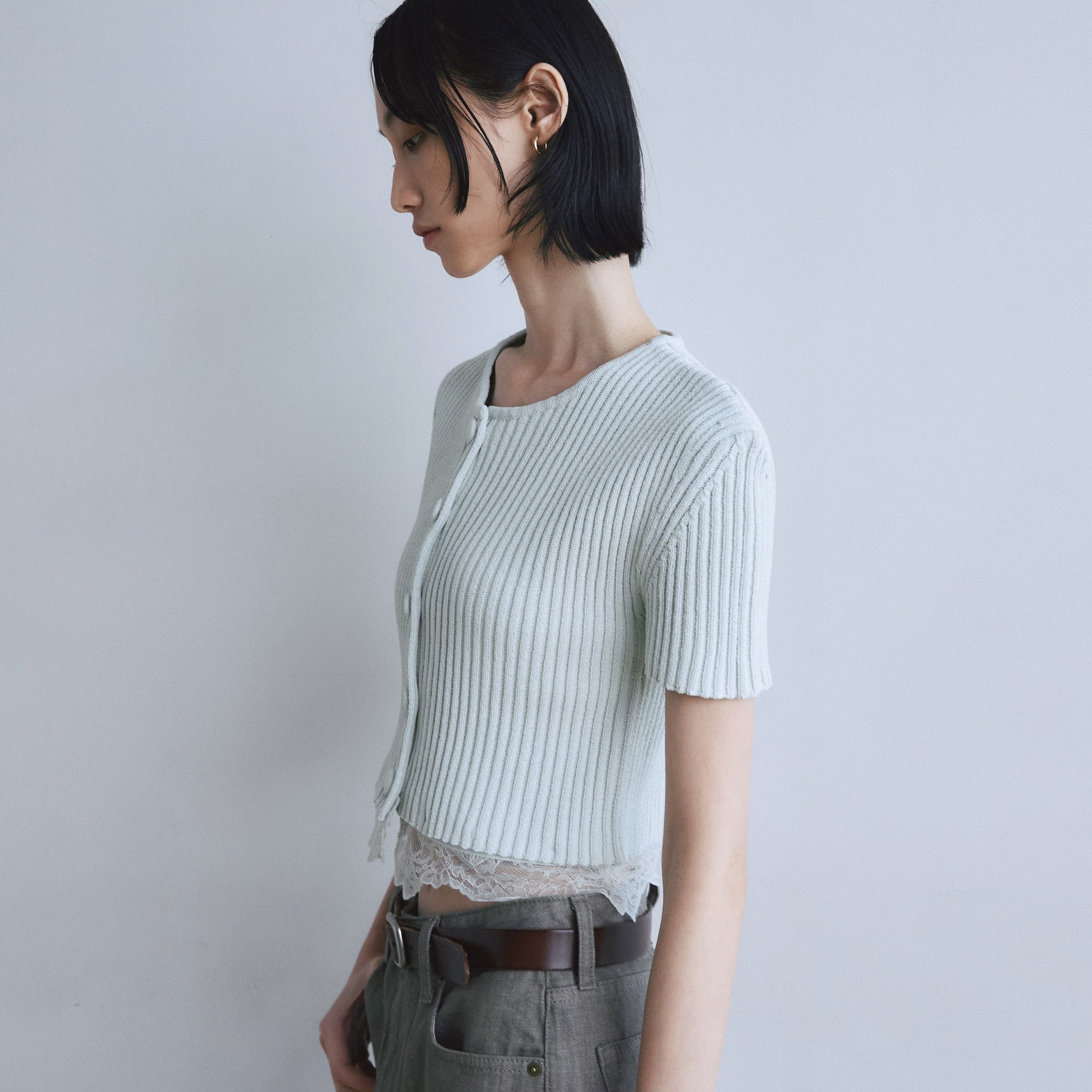 Laceコンビ2way Knitカーディガン