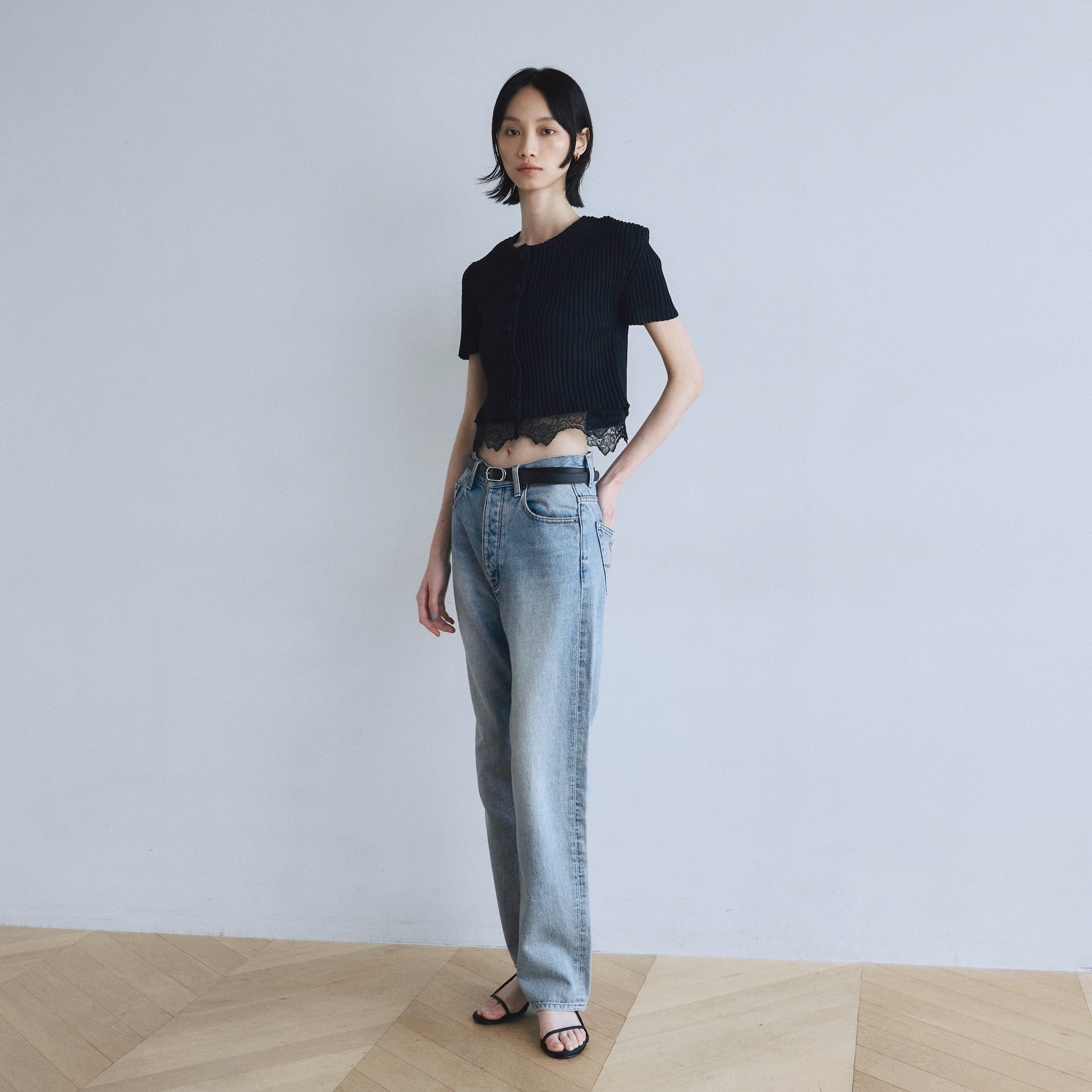 Laceコンビ2way Knitカーディガン