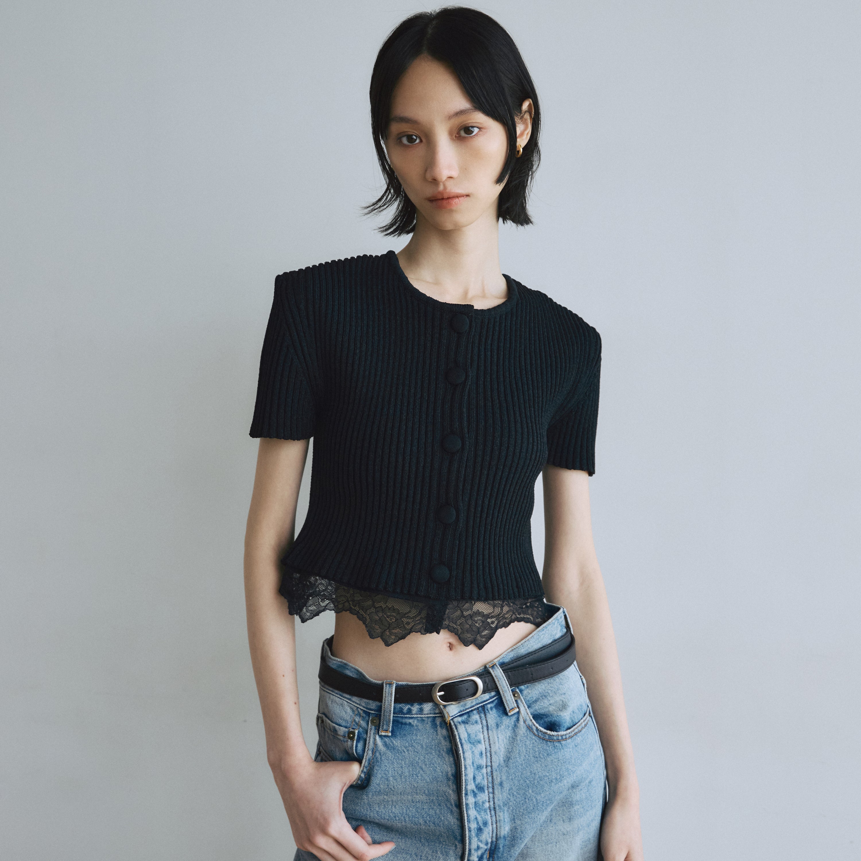 Laceコンビ2way Knitカーディガン