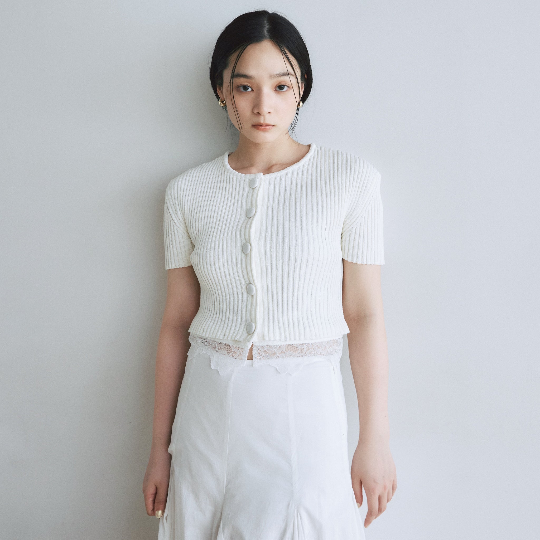 Laceコンビ2way Knitカーディガン