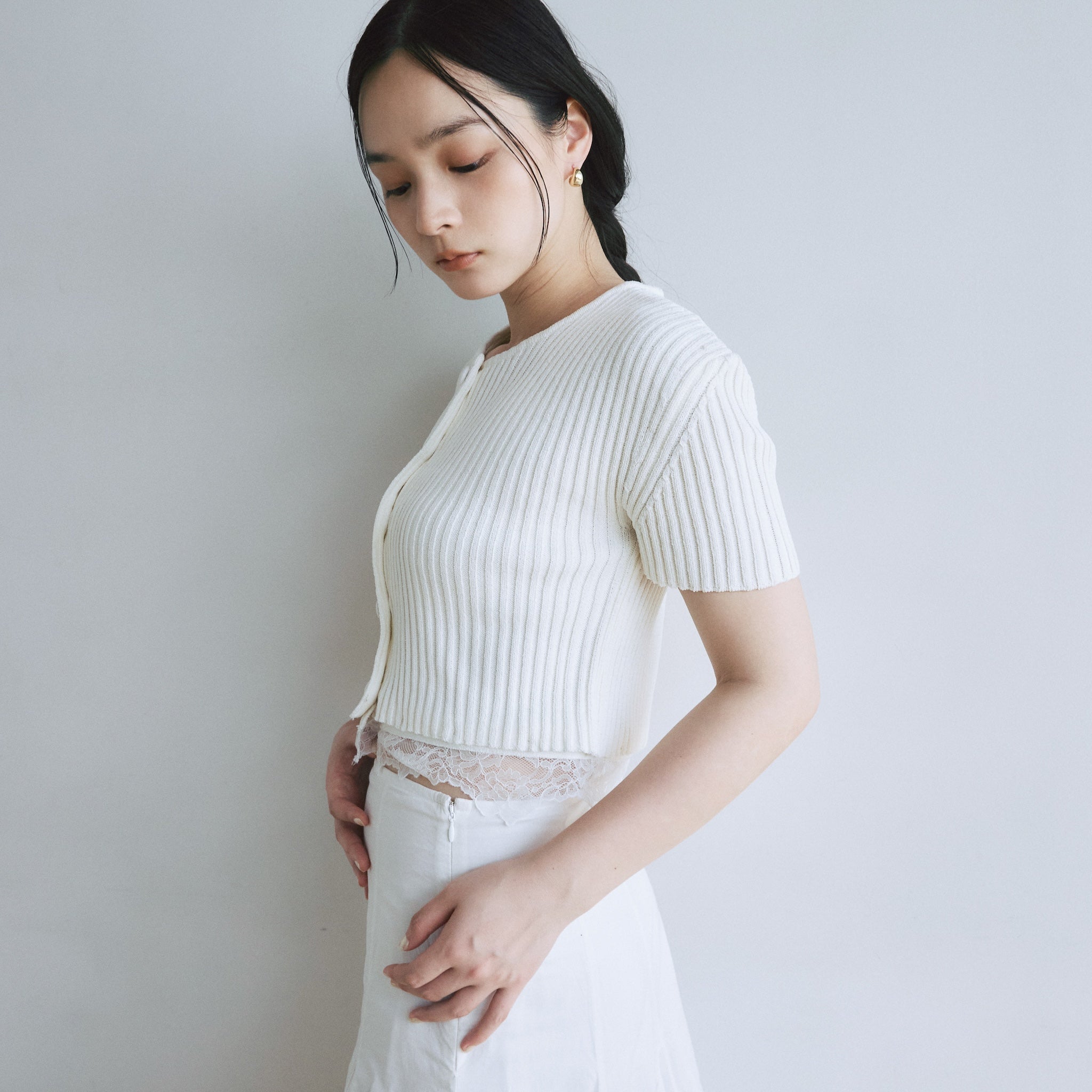 Laceコンビ2way Knitカーディガン