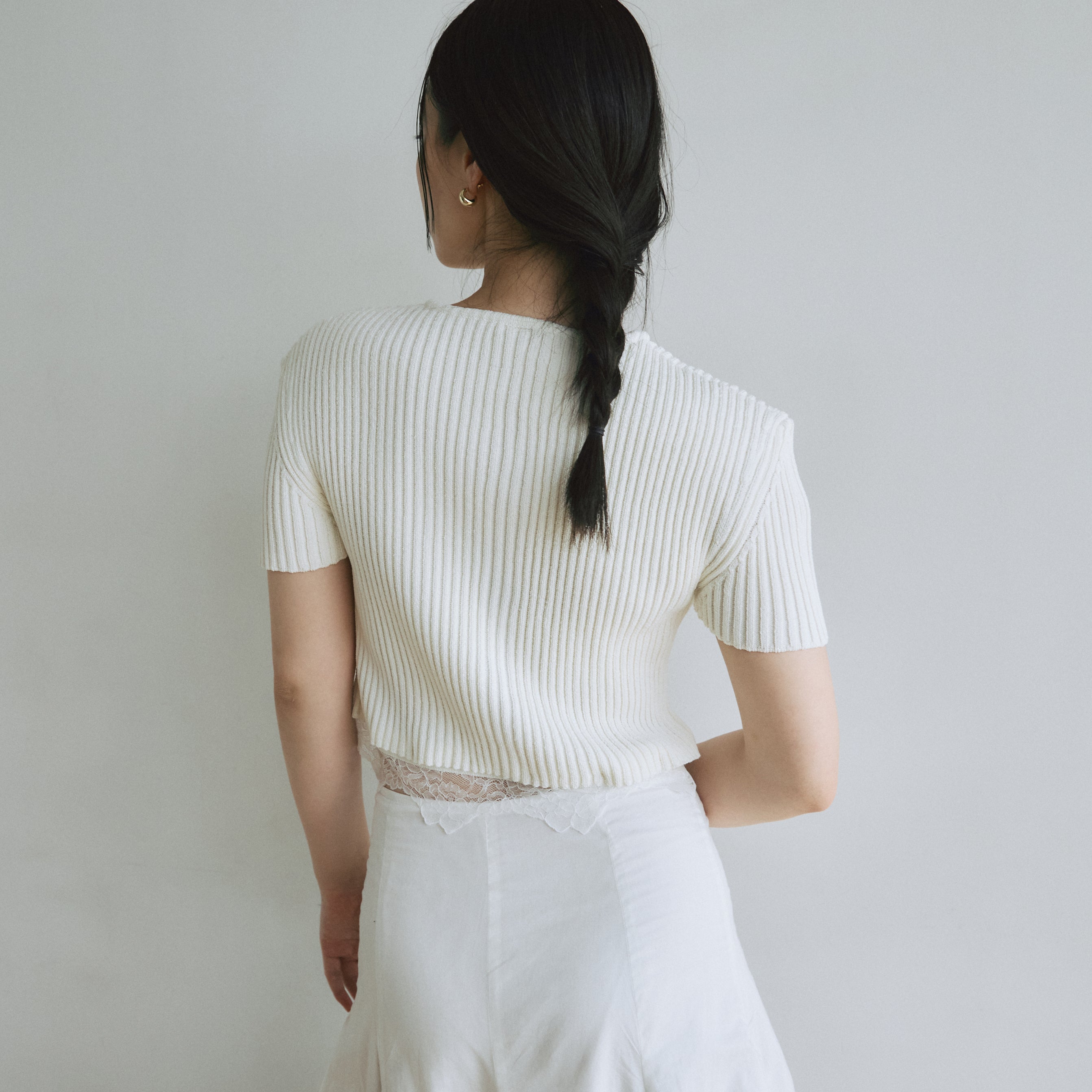 Laceコンビ2way Knitカーディガン
