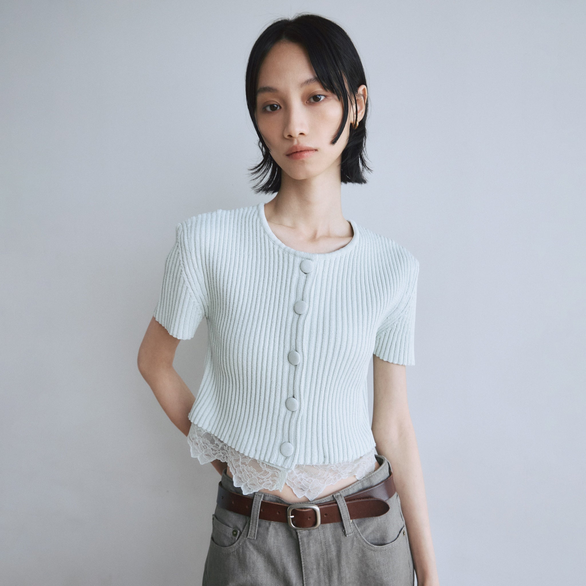 Laceコンビ2way Knitカーディガン
