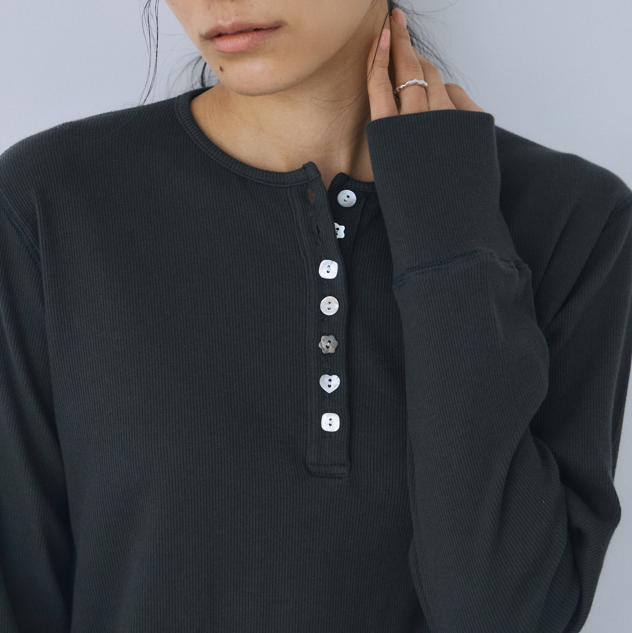 Rib Cut Random Button Henley Top