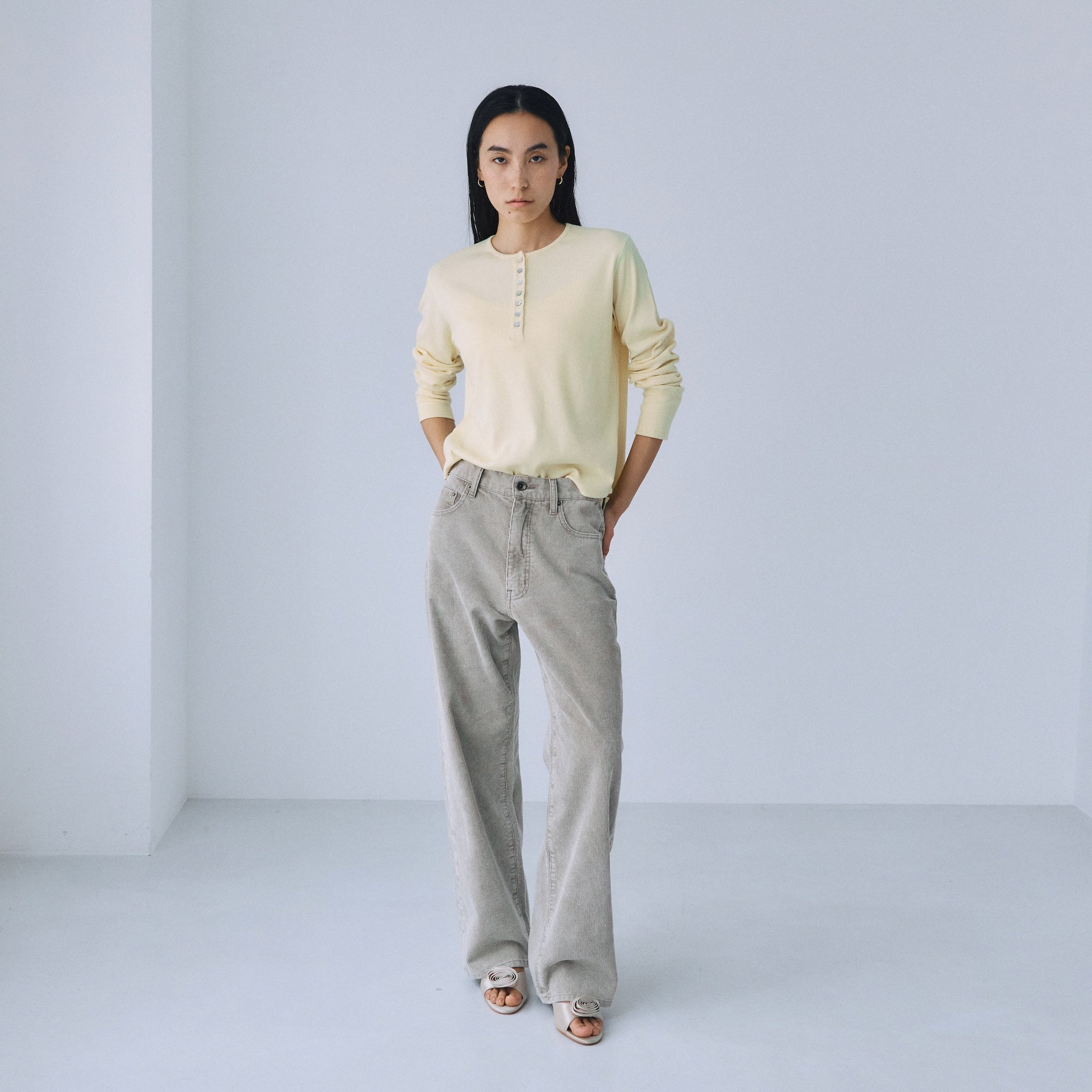 Rib Cut Random Button Henley Top