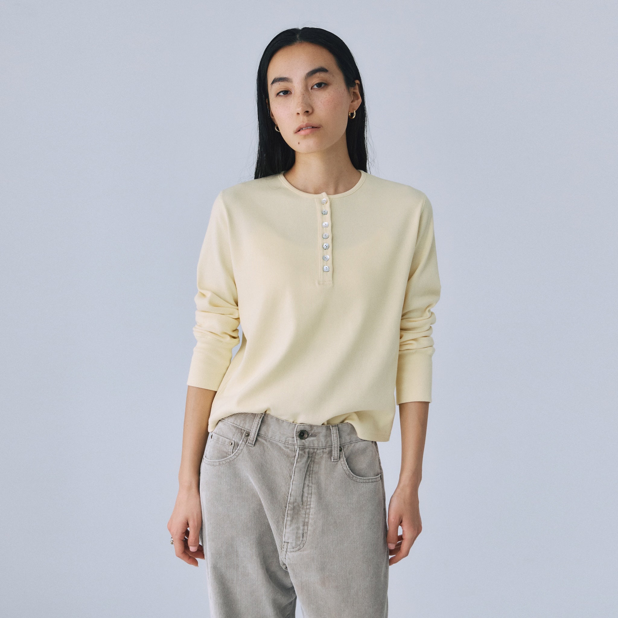 Rib Cut Random Button Henley Top