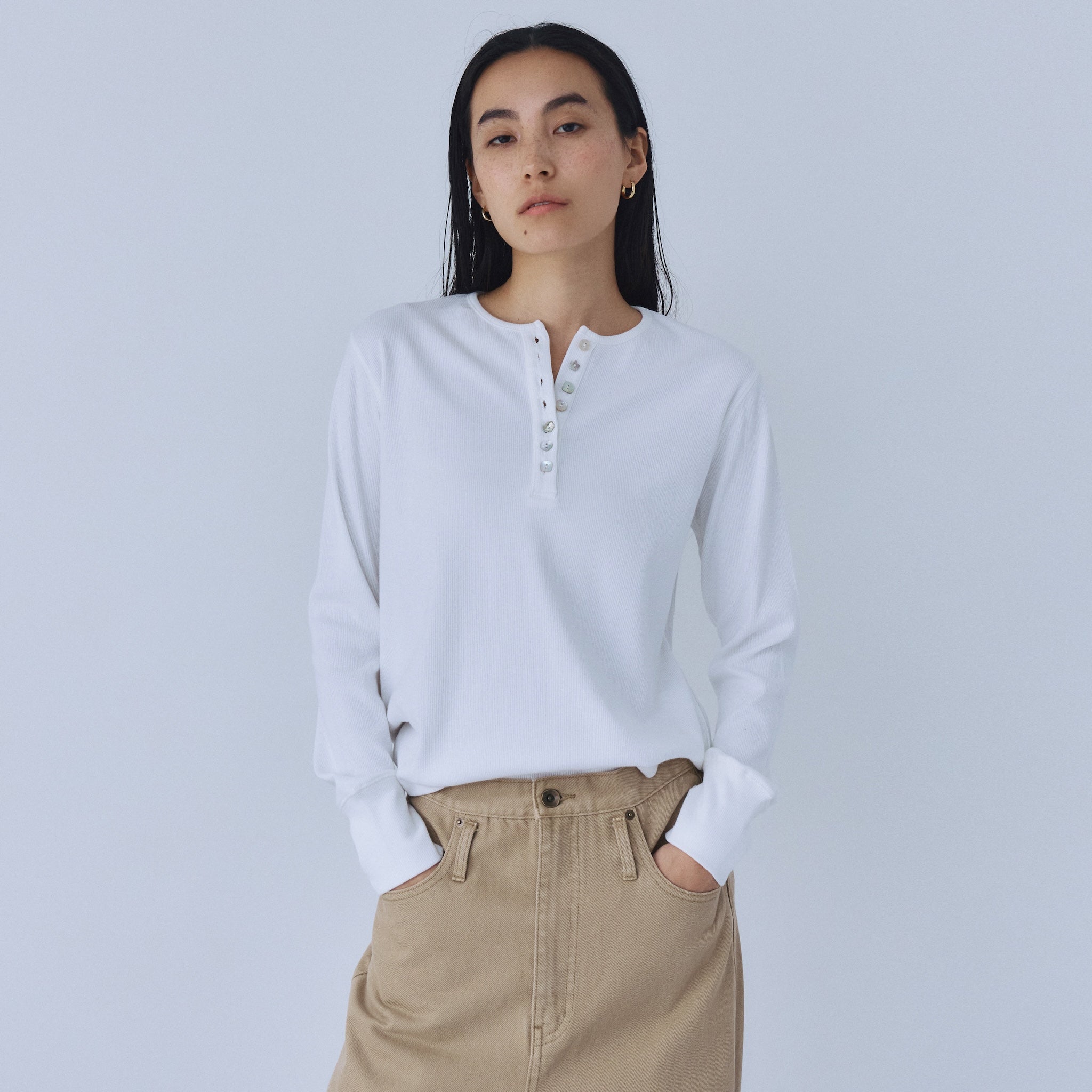 Rib Cut Random Button Henley Top