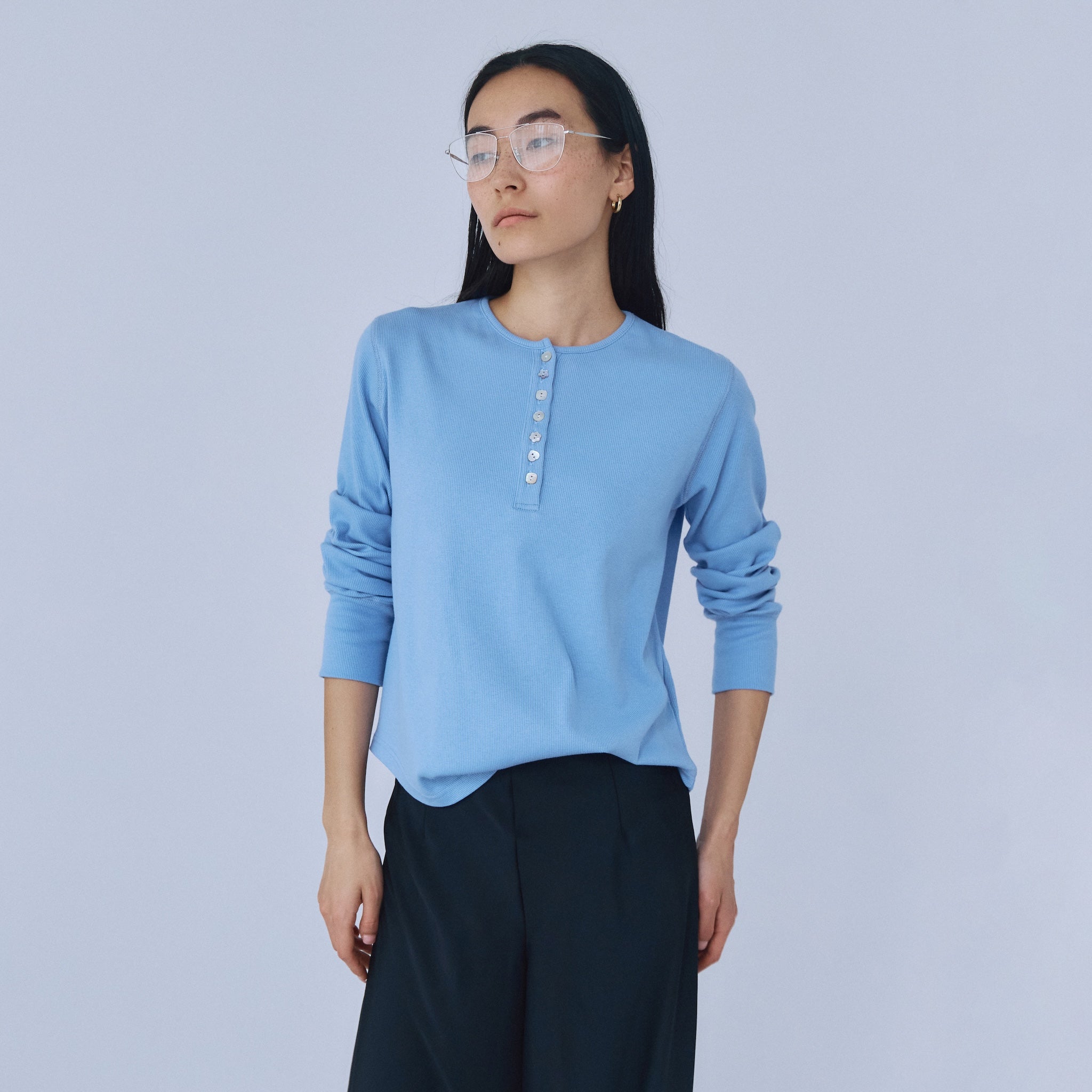 Rib Cut Random Button Henley Top