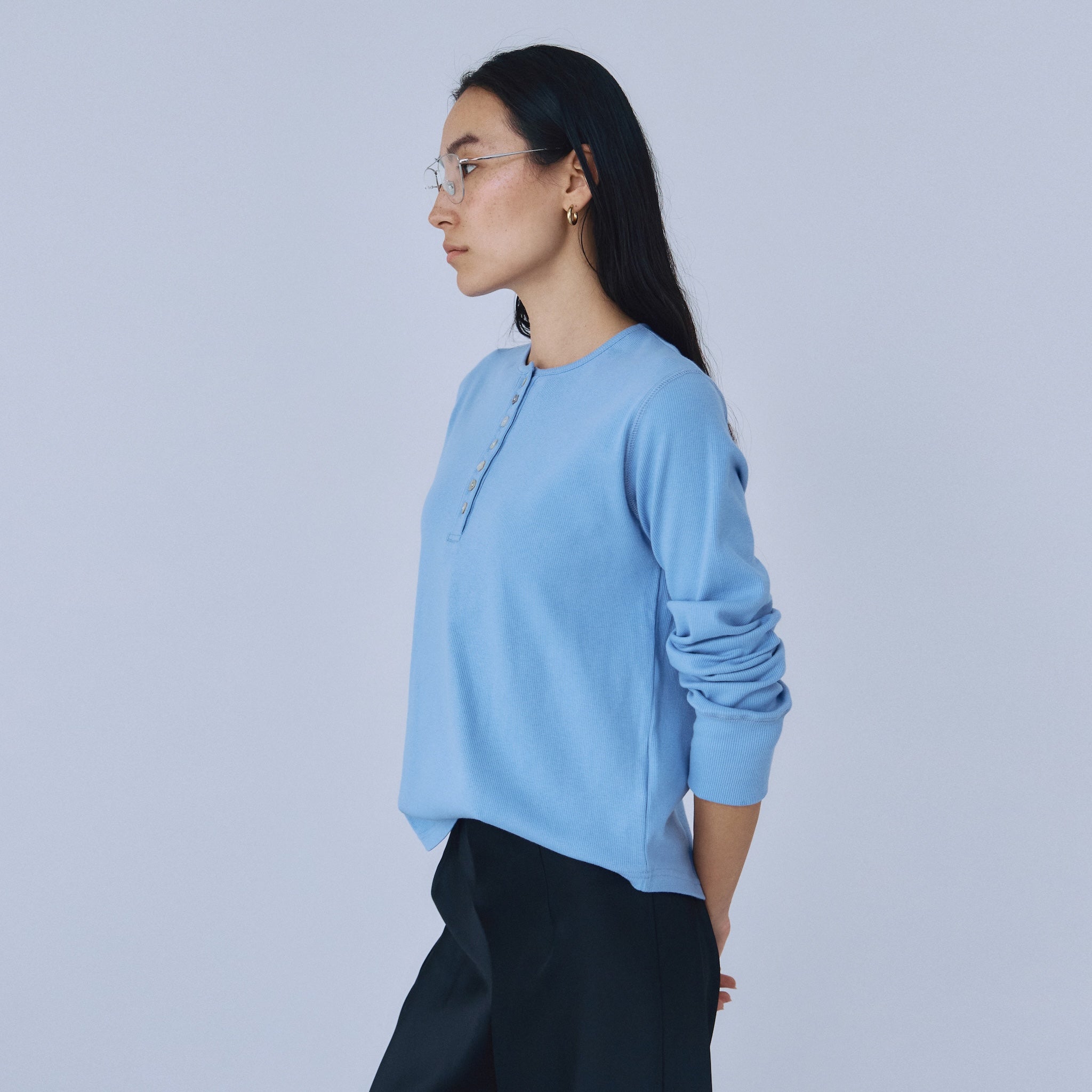 Rib Cut Random Button Henley Top