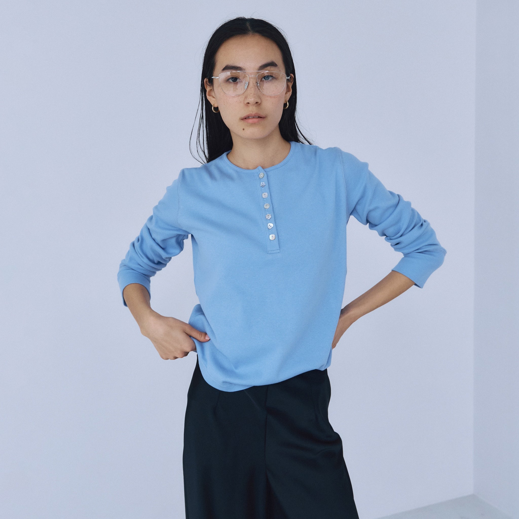 Rib Cut Random Button Henley Top