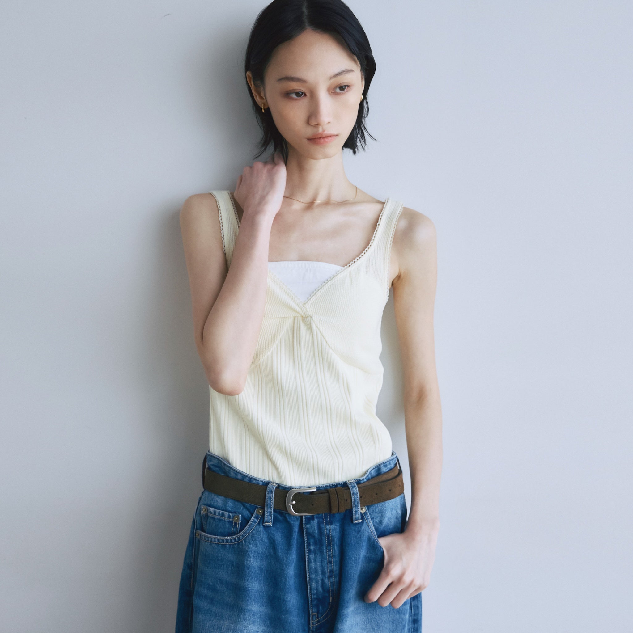 ランダムRIBメッシュカップキャミソール