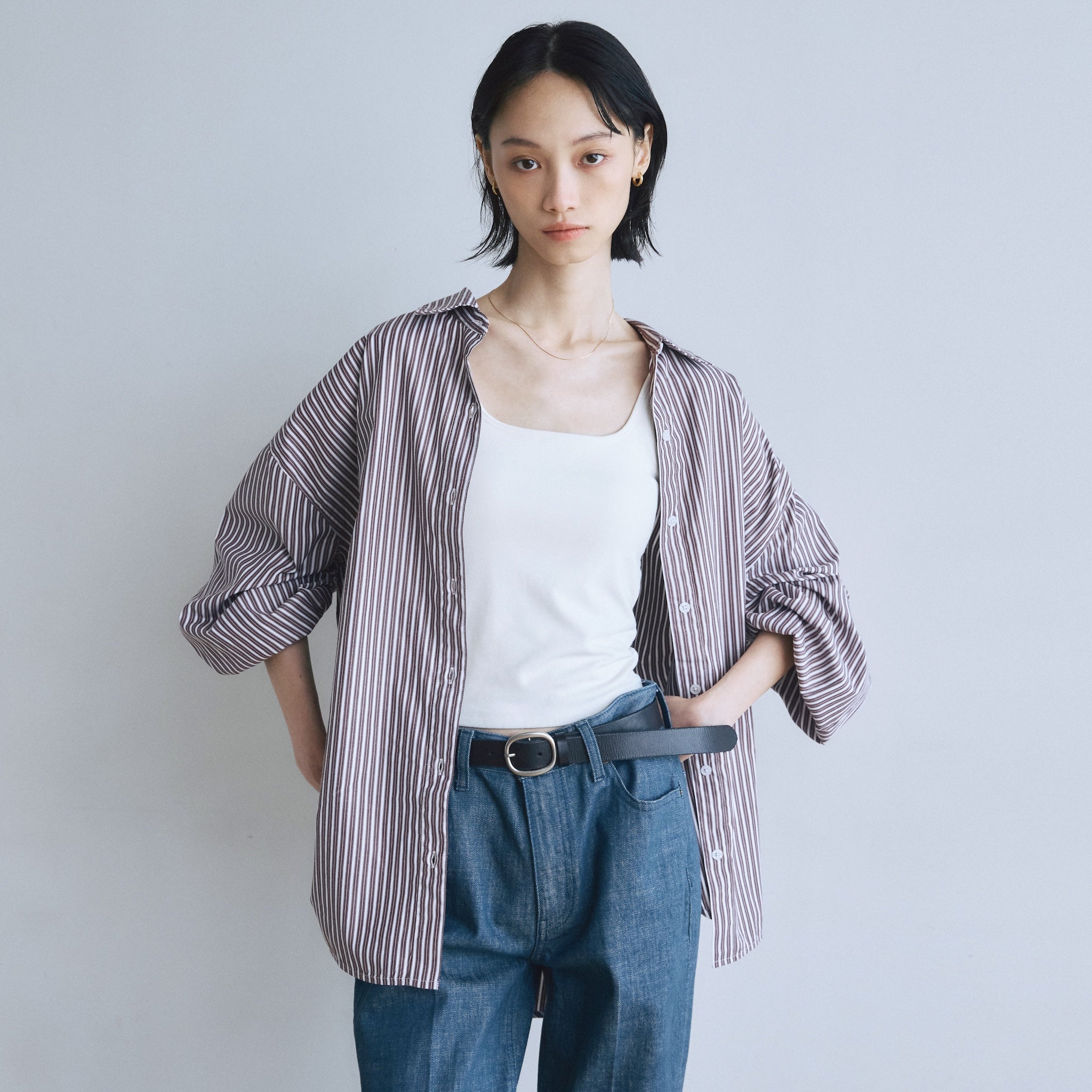 ECO FABRICマルチストライプルーズシャツ